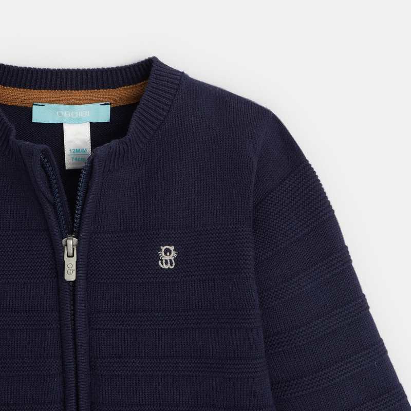 Gilet zippé maille fantaisie bleu bébé garçon