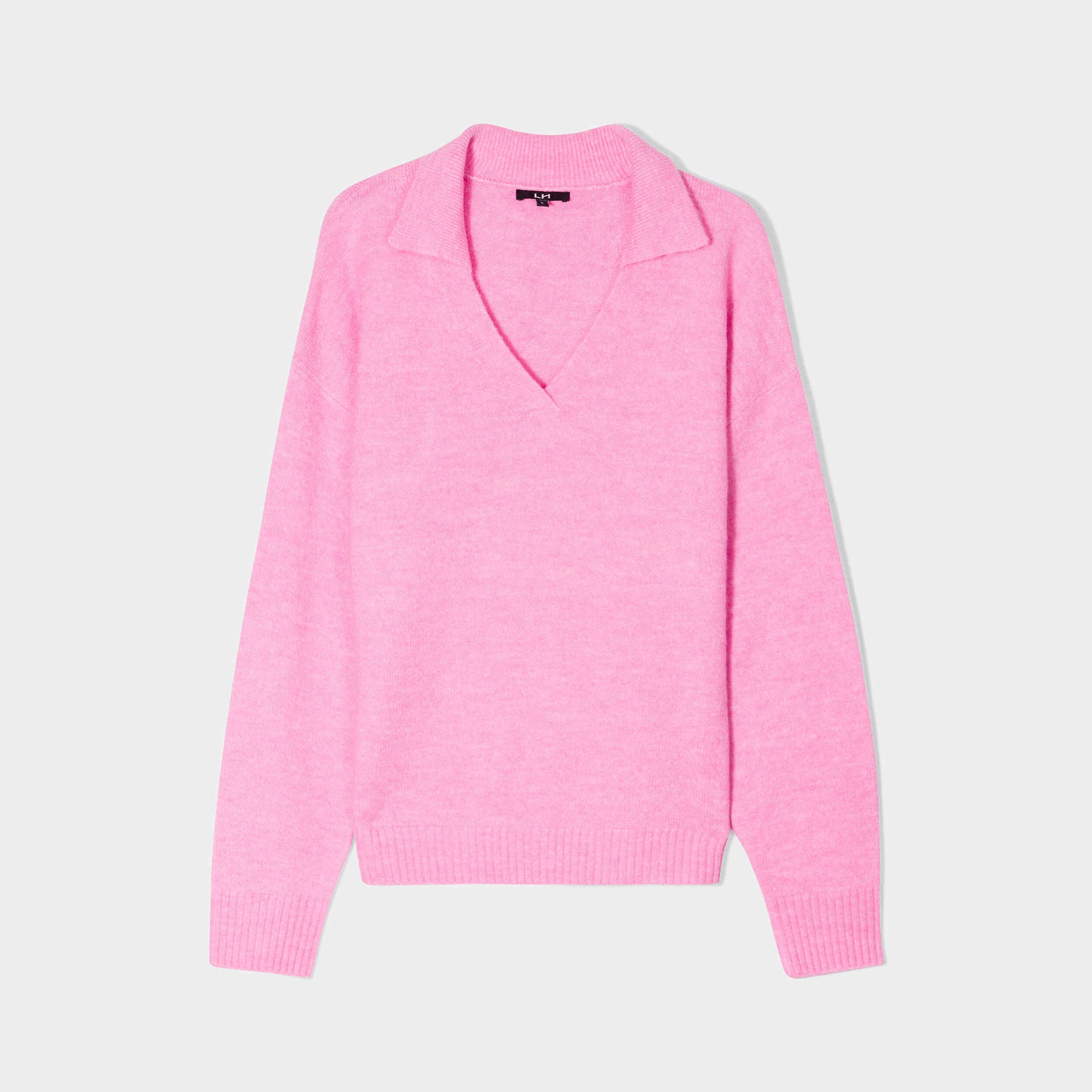 Pull col polo manches longues rose femme | La Halle