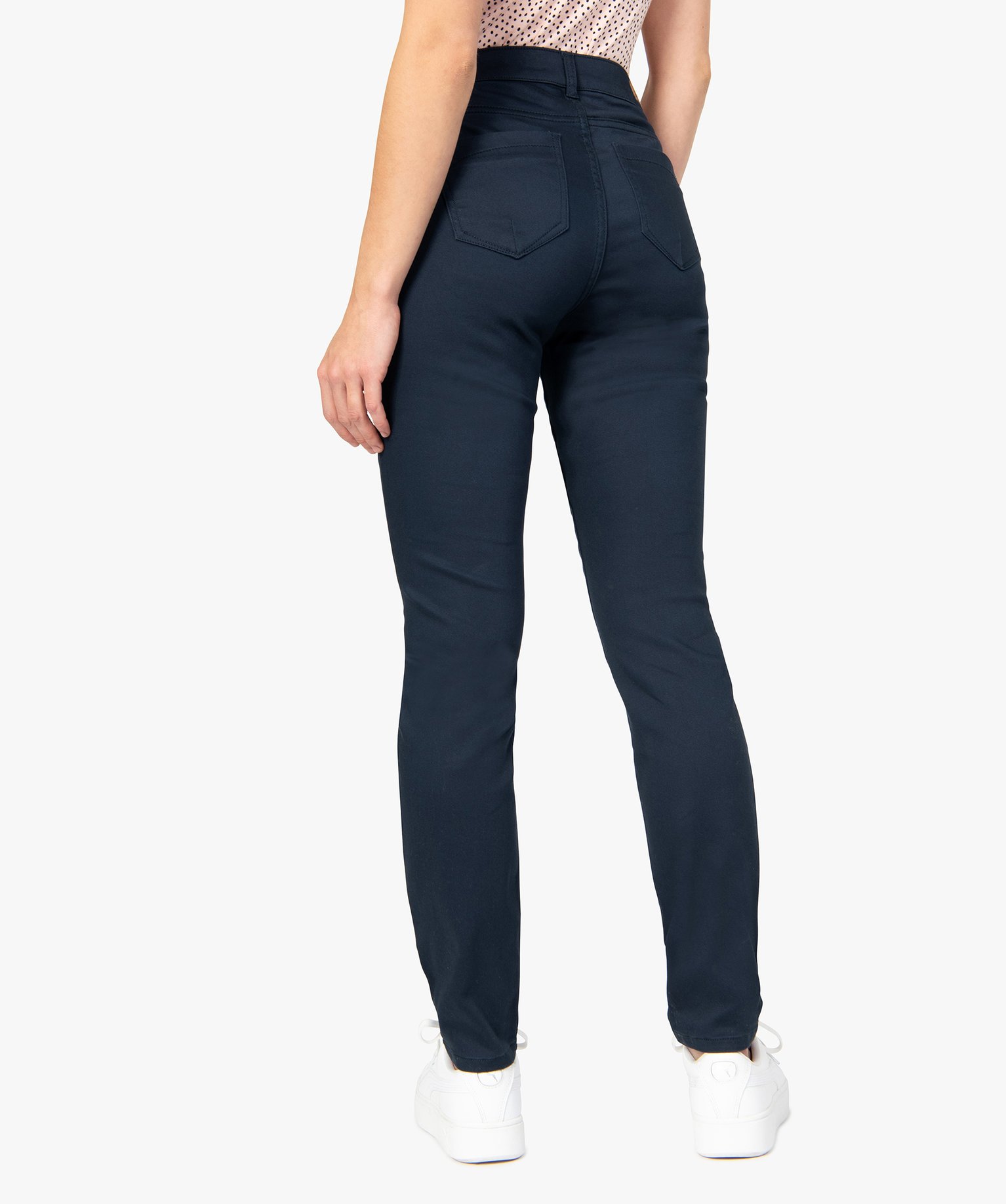 Pantalon femme coupe slim en toile extensible marine | GEMO