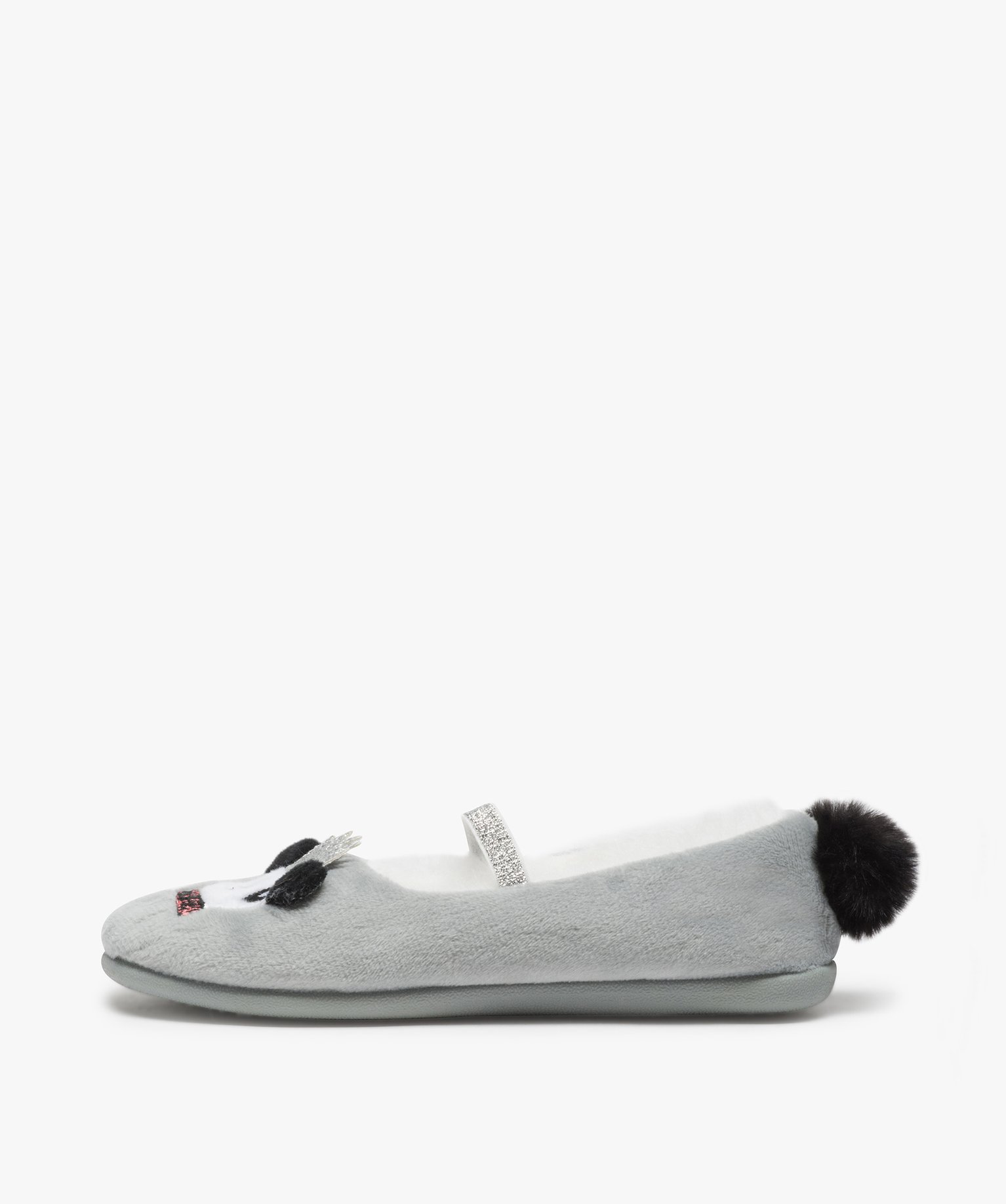 Chaussons fille forme ballerine avec motif panda gris | GEMO