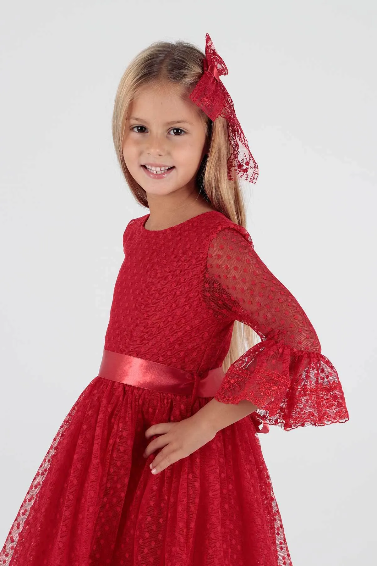 AHENGİM  Trendiges Abendkleid für Mädchen mit Schnalle und Tüllspitze Ak2209