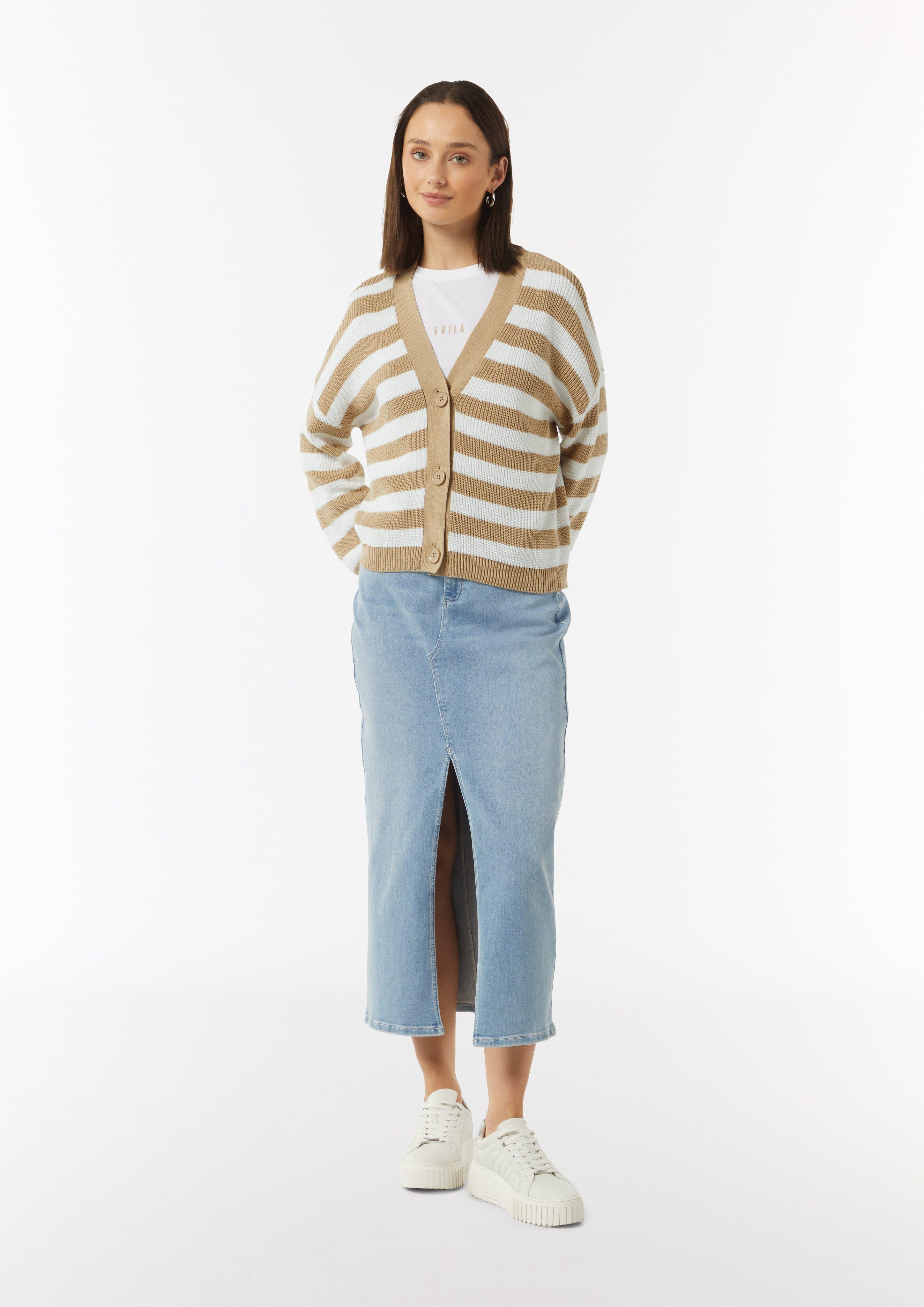 Lässige Strickjacke mit voluminösen Ärmeln - sandstein