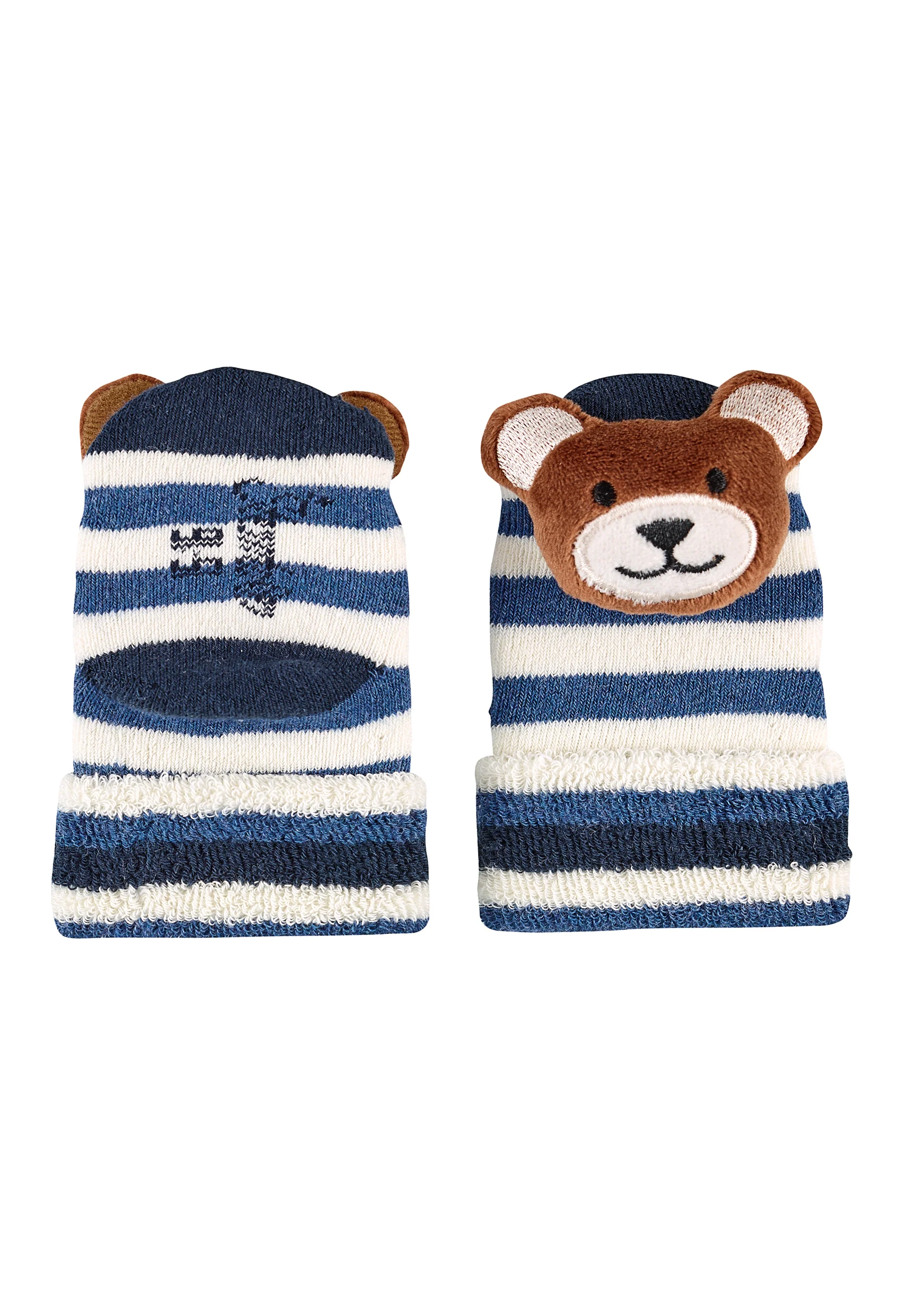Baby-Rasselsocken aus Vollplüsch; Motiv Bär