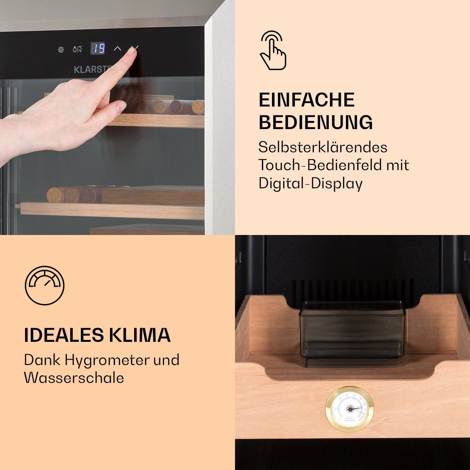 Klarstein Humidor HEA-Presidente40-SS, Humidor Zigarre Humidor Befeuchter elektrisch Humidor Schrank
