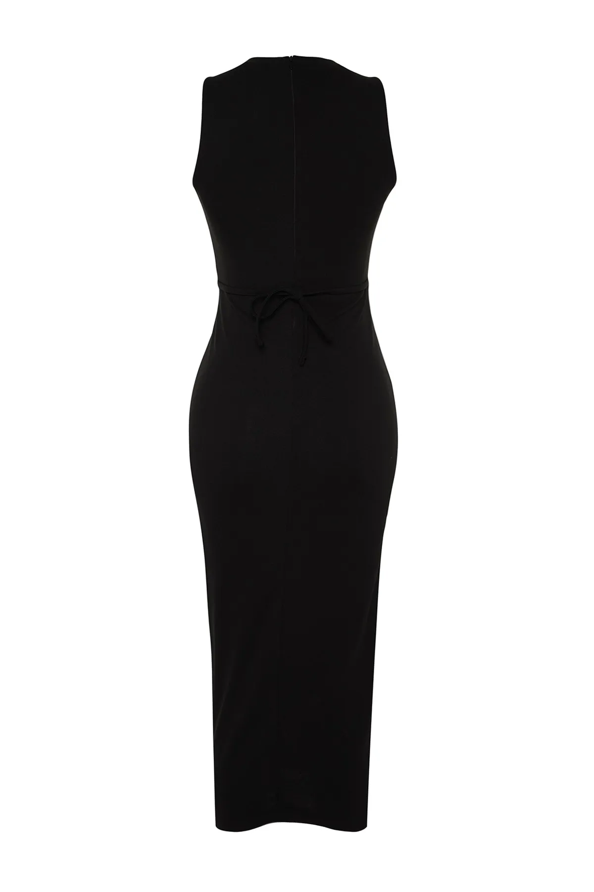 Trendyol Collection  Schwarzes, figurbetontes Strick-Bleistiftkleid mit Cut-Out-Details und Stehkragen TWOSS23EL02166