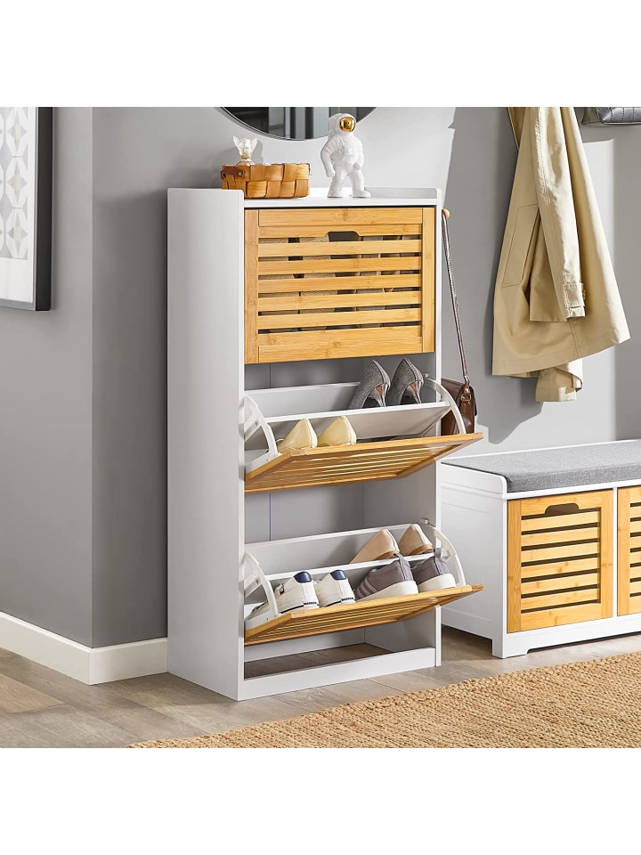 SoBuy Schuhschrank in Weiß/ Braun - (B)55 x (H)112 x (T)30cm günstig kaufen onesize