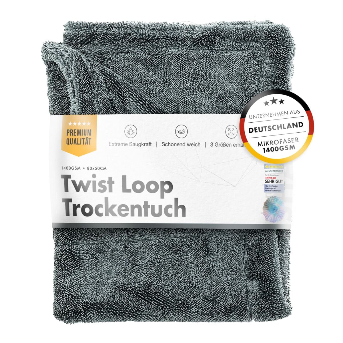 chemicalworkz Shark Twisted Loop Towel 1400GSM Grau Trockentuch 80x50cm