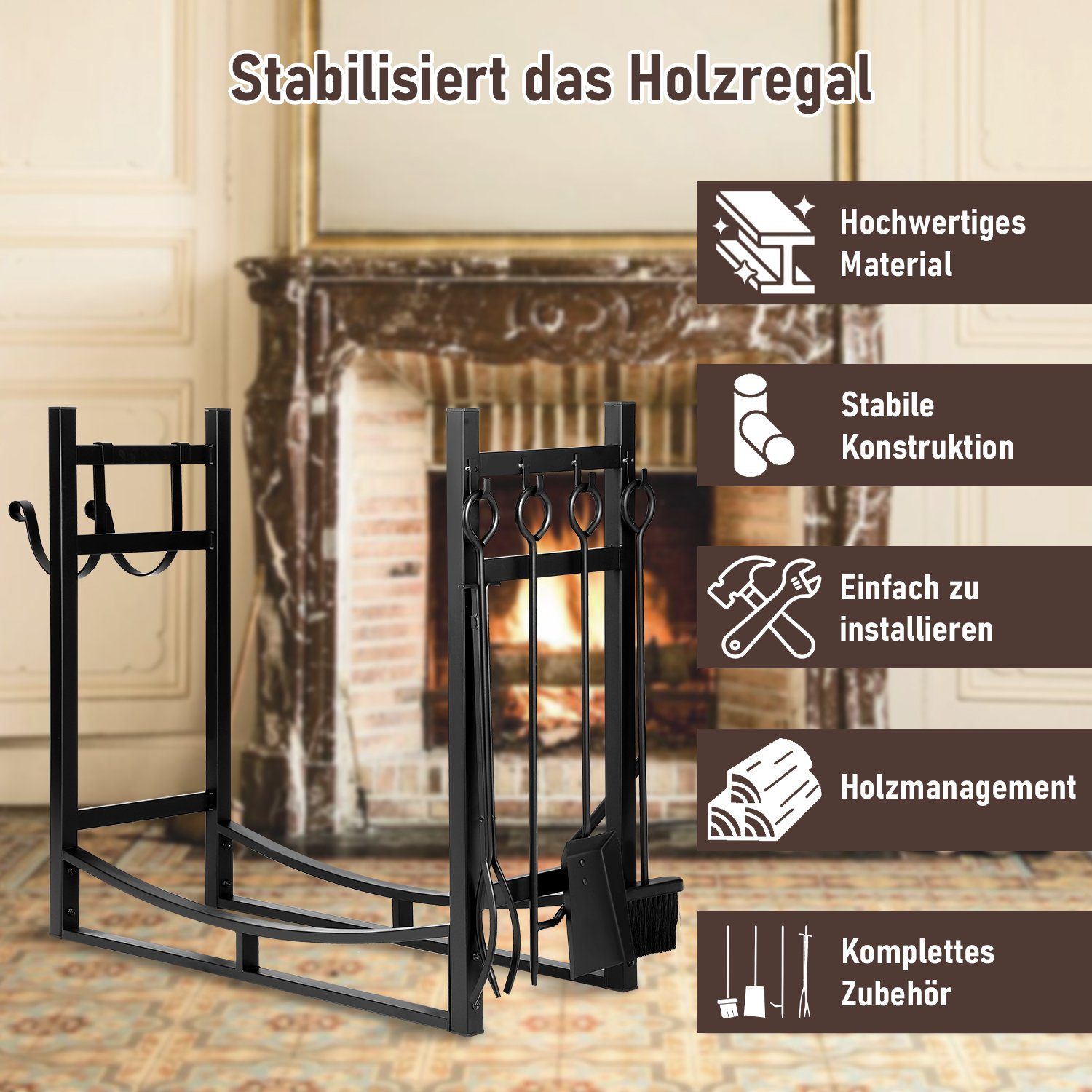 Lospitch Kaminholzregal Kaminholzregal Brennholzregal 84x33x76cm Kaminholzständer Metall, BxTxH:84x33x76 cm