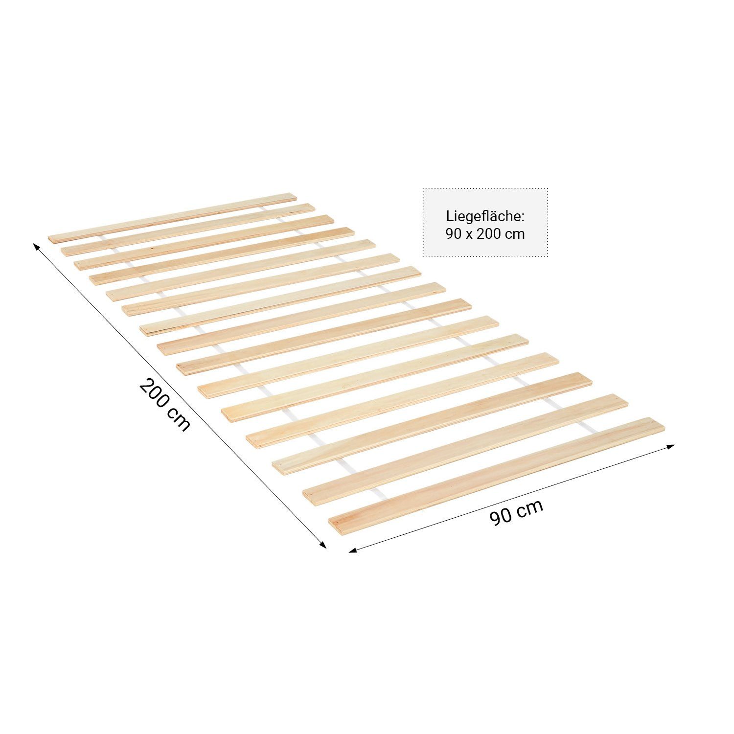 Rollrost Lattenrost 90 x 200 Kiefer Massivholz 15 Latten, Homestyle4u, Kopfteil nicht verstellbar, Fußteil nicht verstellbar