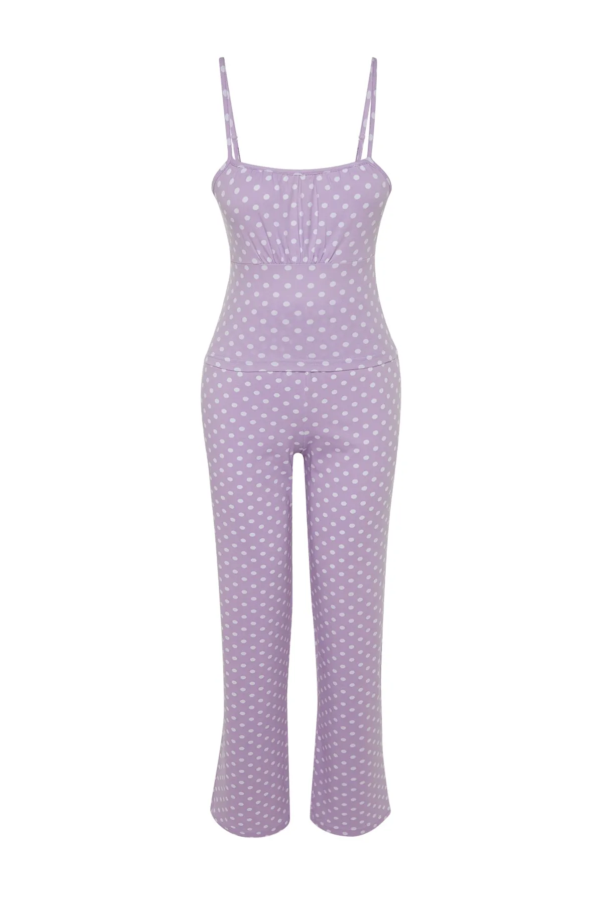Trendyol Collection  Lilafarbenes Pyjama-Set aus Baumwollstrick mit Punkten und Seilträgern THMSS23PT00226