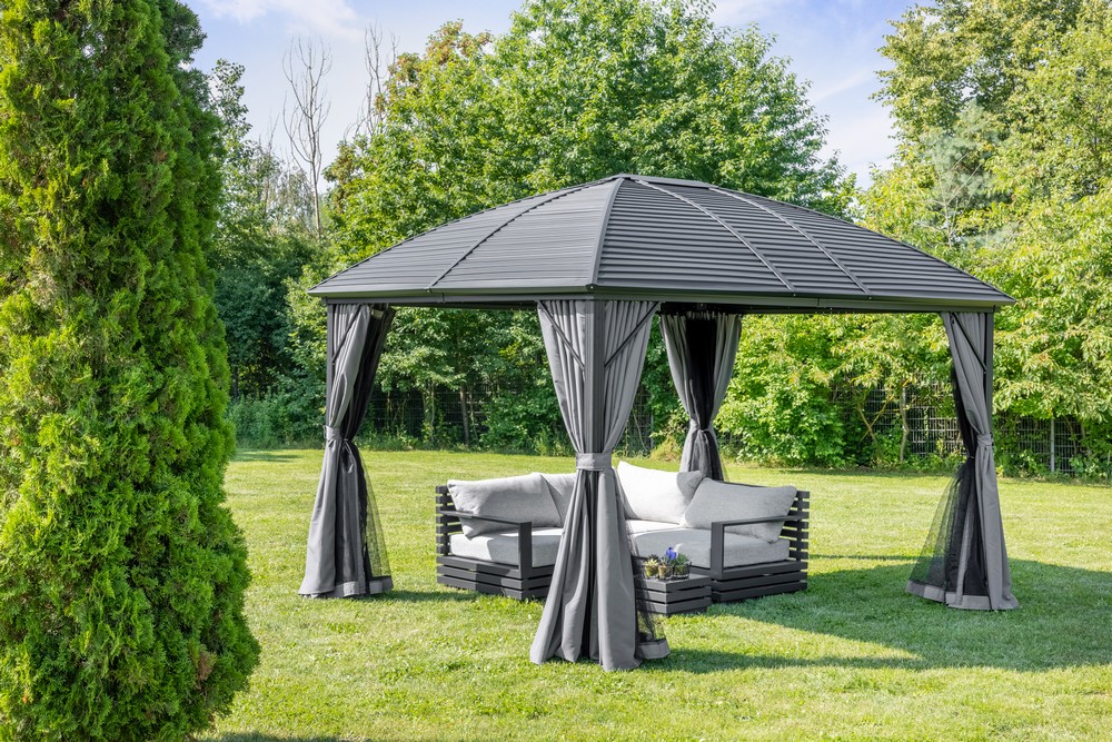 CHILLROI Aluminium XL Pavillon, Terrassenüberdachung, Gartenpavillon, ca. 3 x 3,6 m