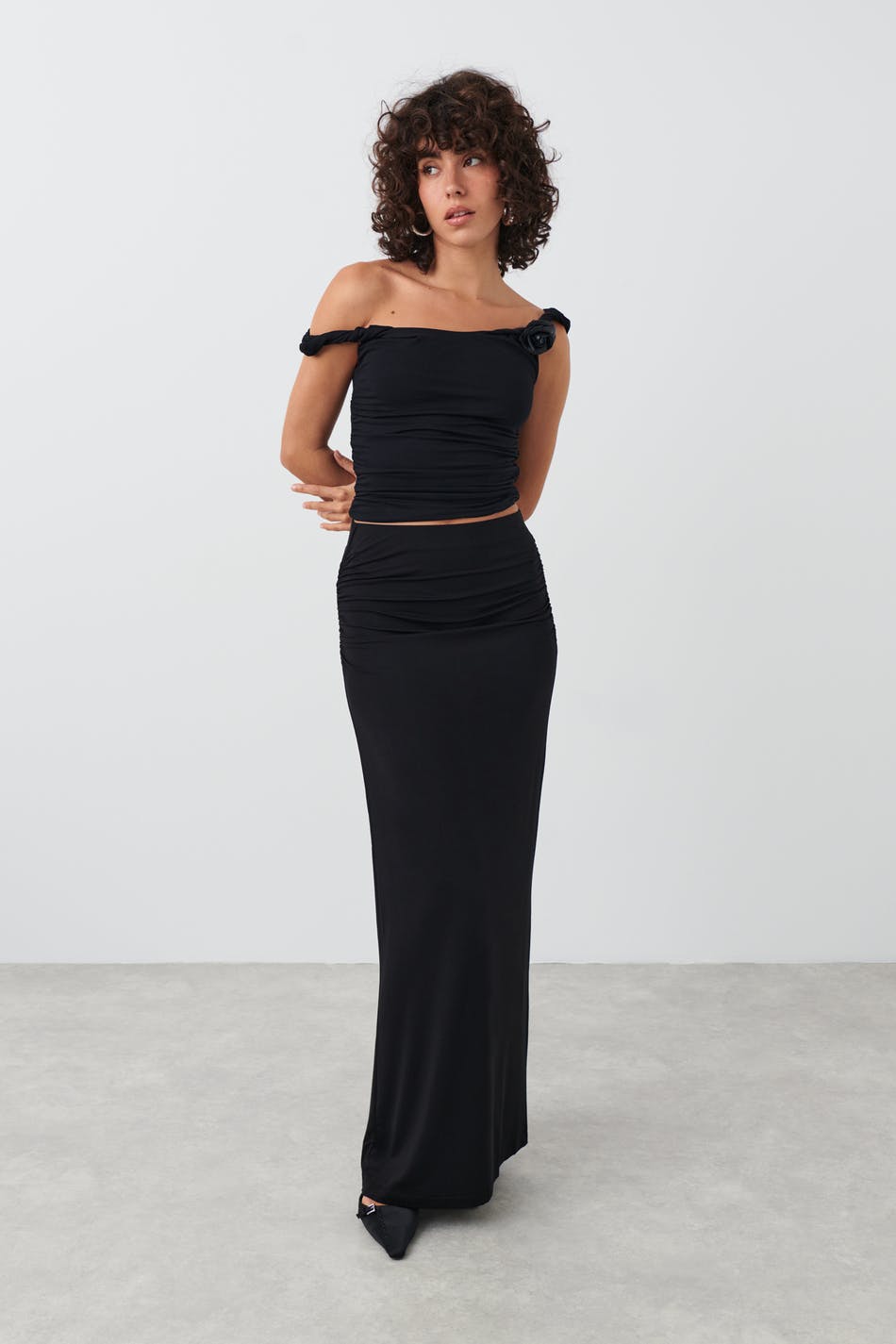 Soft touch ruched maxi skirt