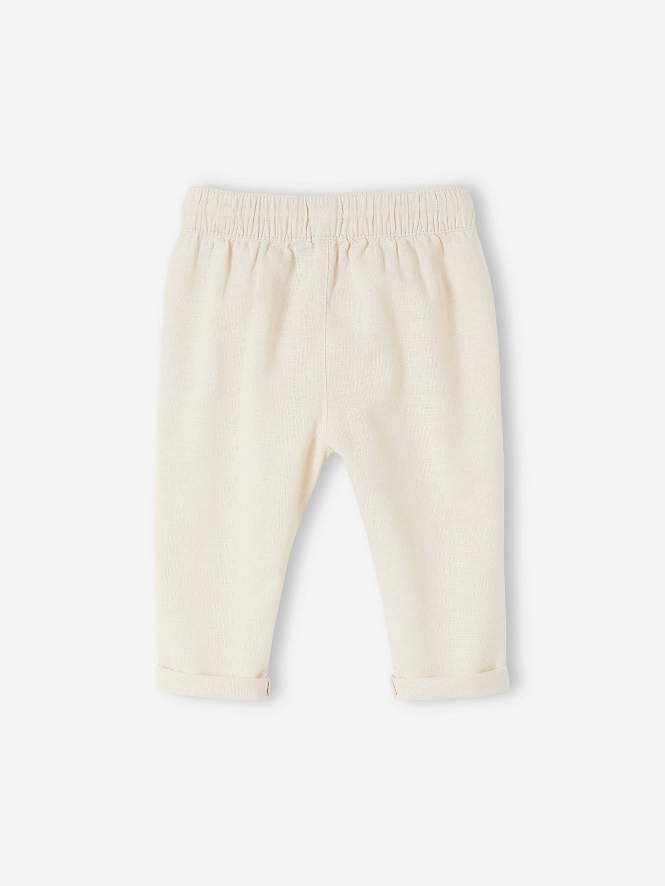 Vertbaudet Baby Hose aus Baumwolle/Leinen - perlgrau