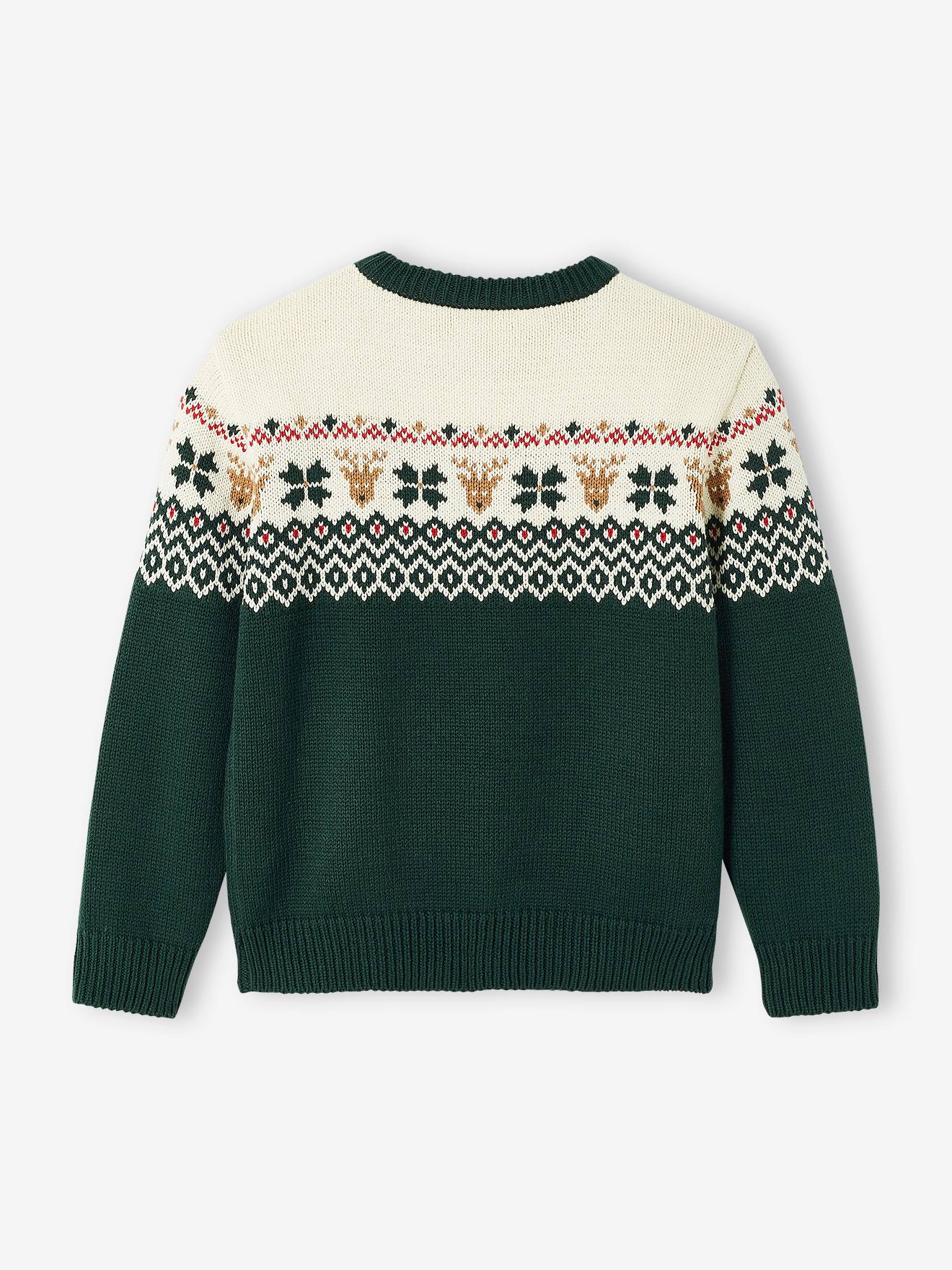 Pull de Noël enfant capsule famille motifs jacquard vert sapin