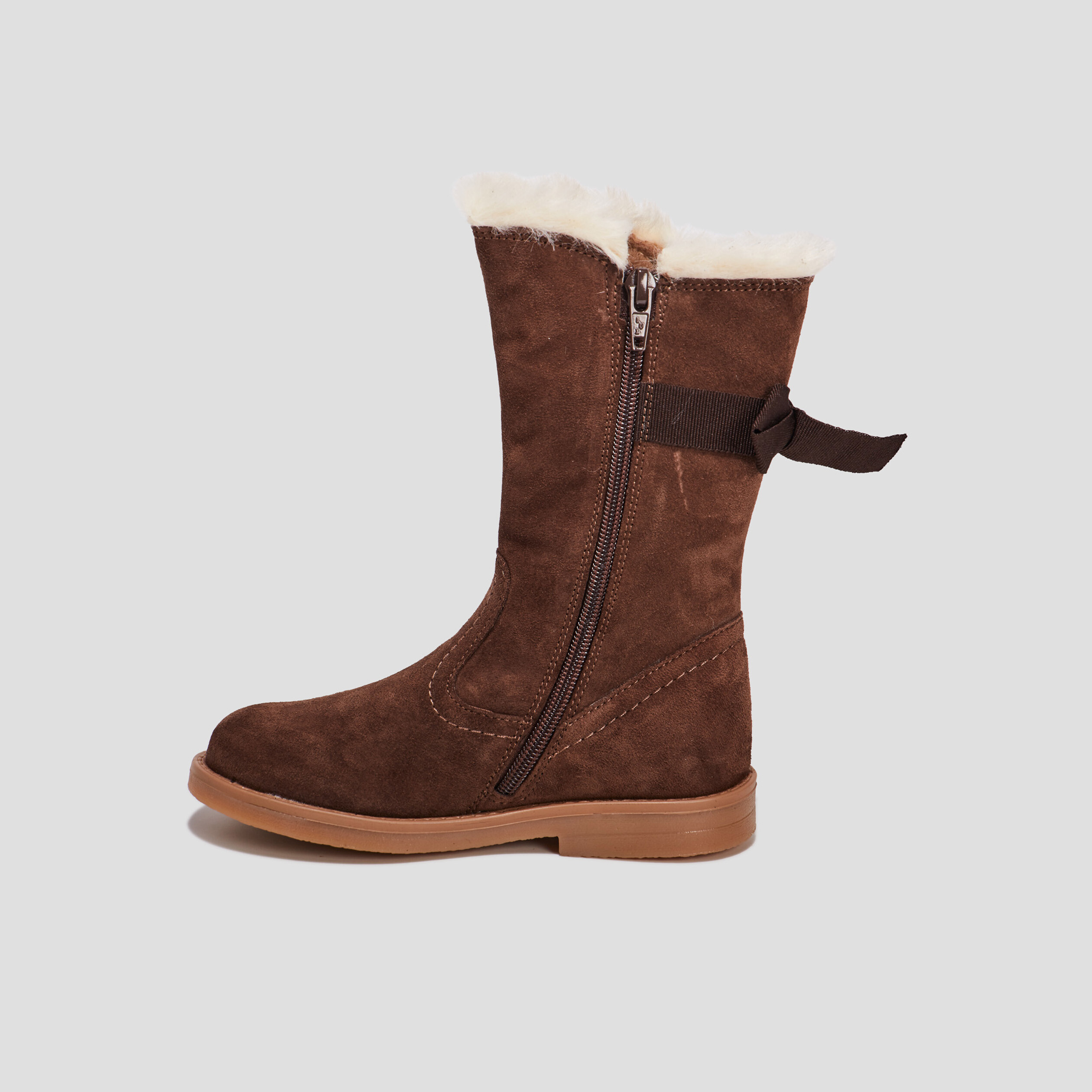 Bottes avec noeuds en cuir marron fille | La Halle