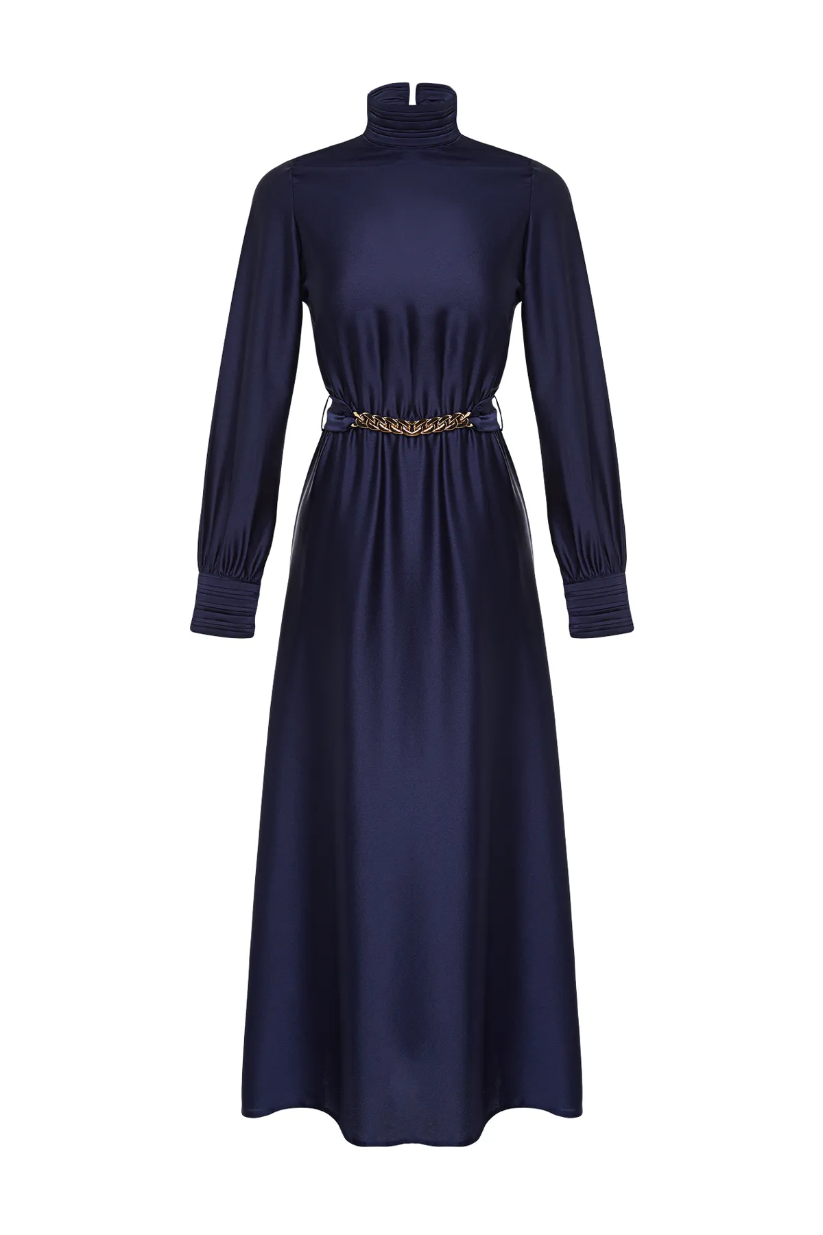 Trendyol Modest  TCTSS22EB0142 Marineblaues Satin-Fitted Bubble-Leinwandgewebe