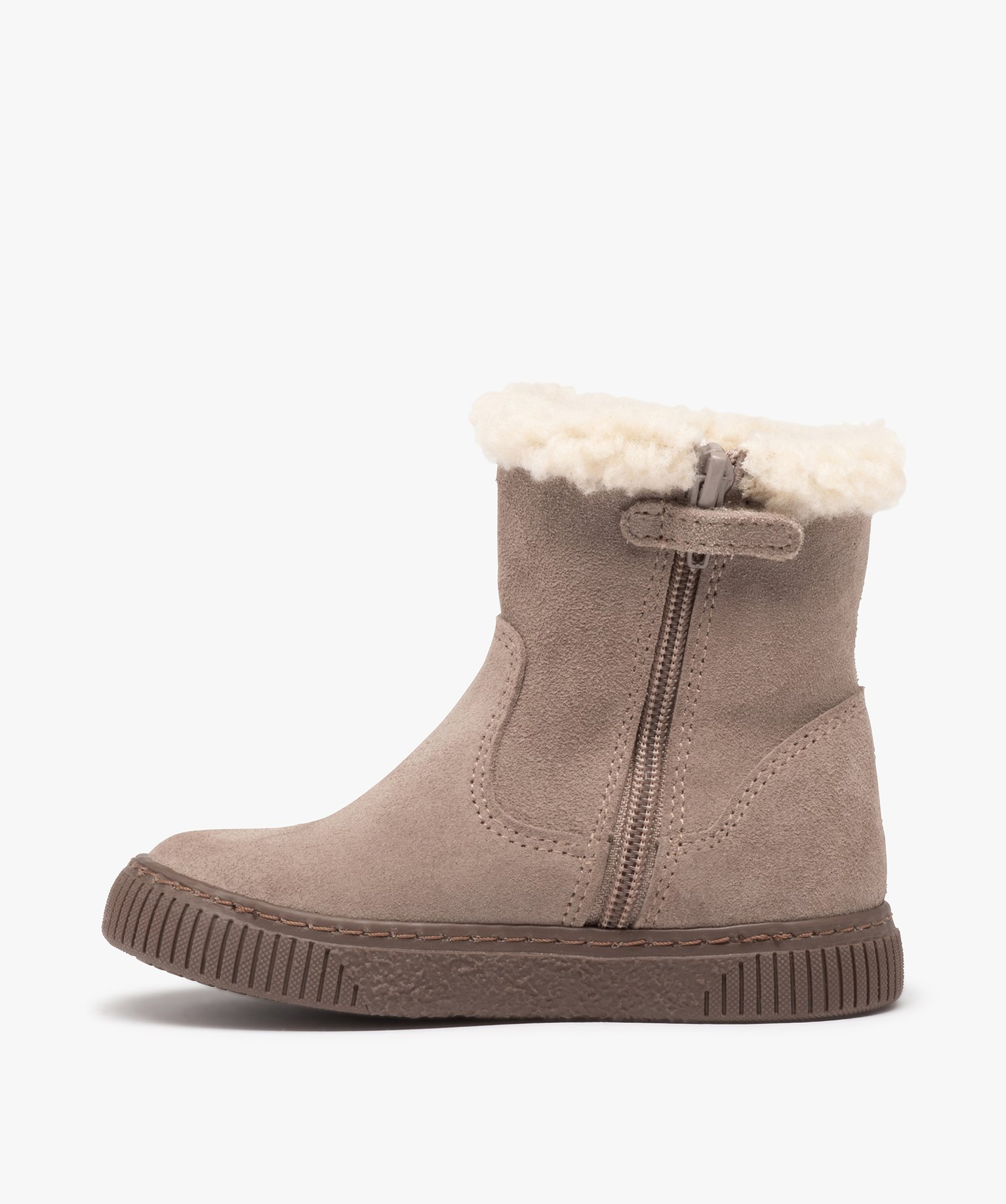 Boots fourrées fille dessus cuir retourné uni – NA! beige | GEMO
