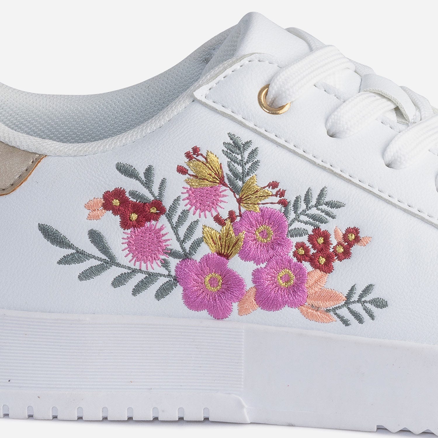 Tennis TEXTO blanche brodée fleurs roses