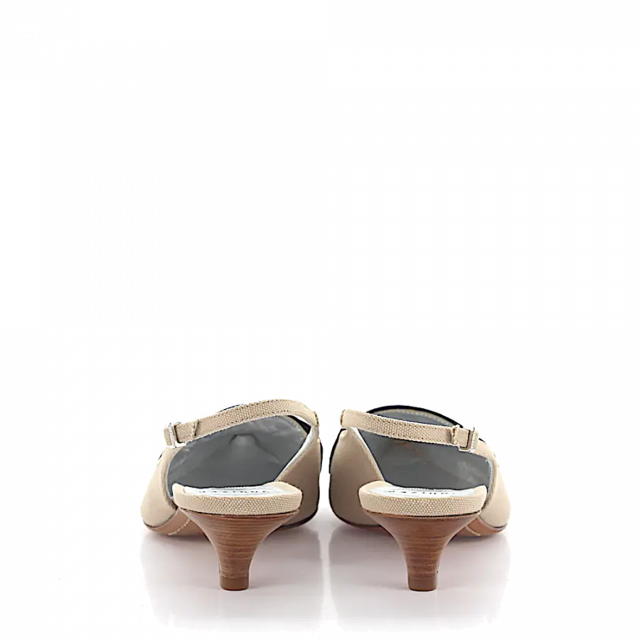 Unützer - Slingpumps Textil Veloursleder Zierriemen beige braun - beige