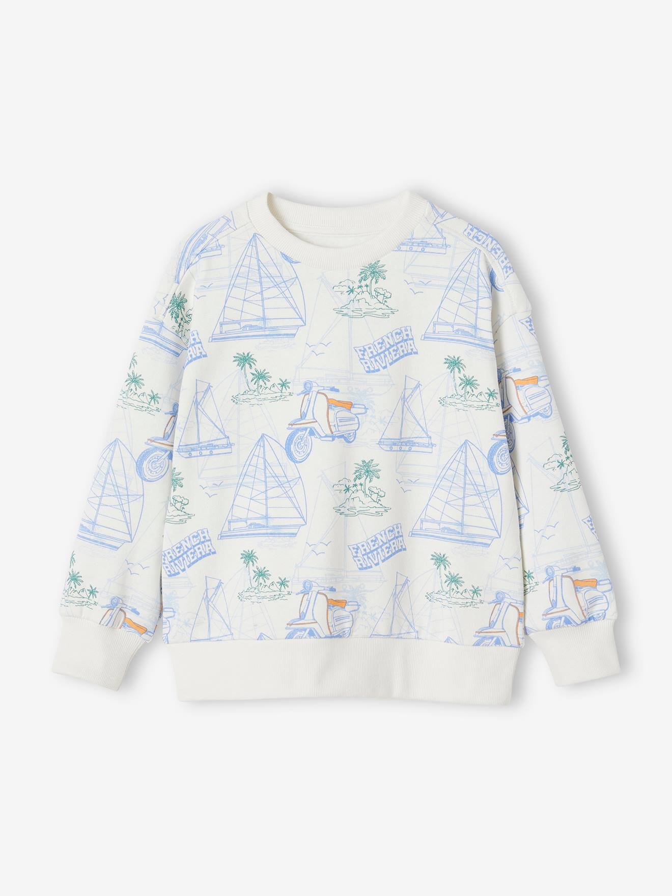 Vertbaudet Jungen Sweatshirt mit Print & Recycling-Polyester - weiß bedruckt