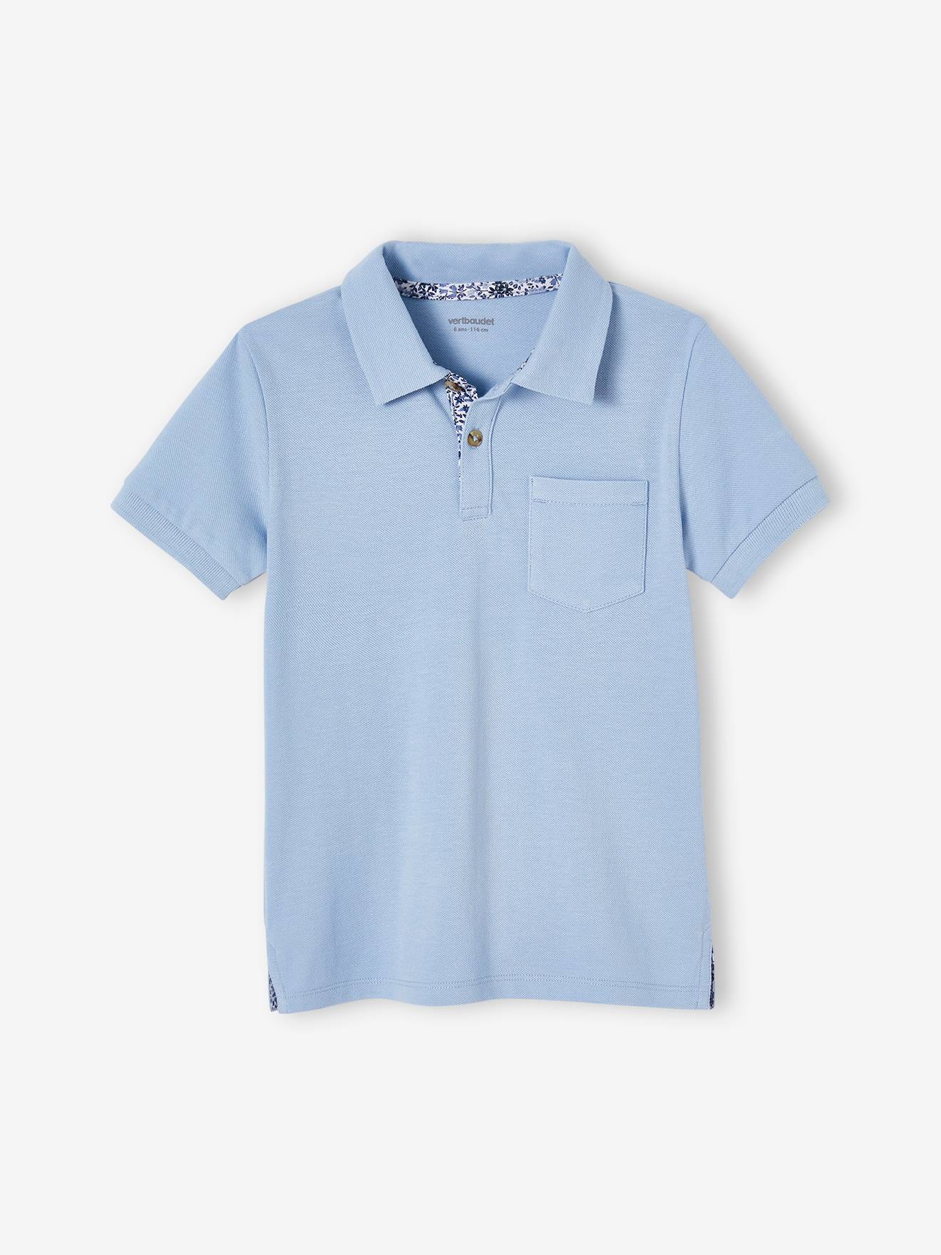 Ensemble polo maille piquée et bermuda garçon bleu ciel