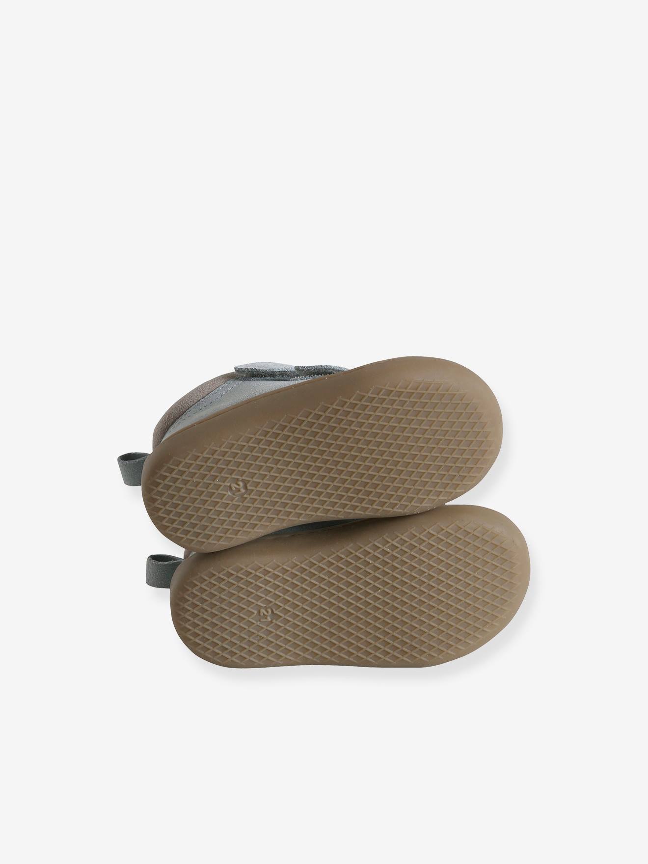 Bottillons scratchés cuir souple bébé 4 pattes vert sauge