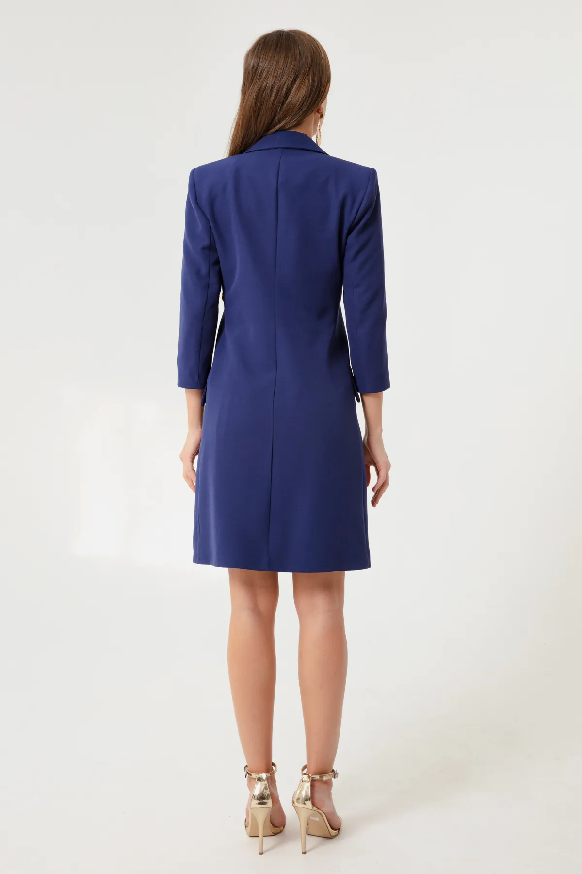 Lafaba  Marineblaues, detailliertes Jackenkleid für Damen