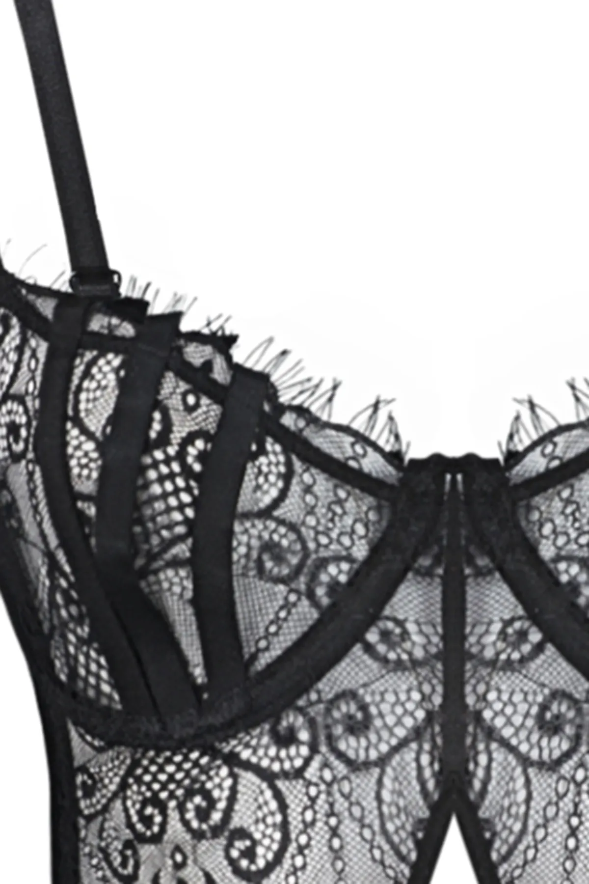 Trendyol Collection  Schwarzes, hüllenloses Dessous-Set aus Strick mit Bügel und Spitzenband THMAW24CC00002