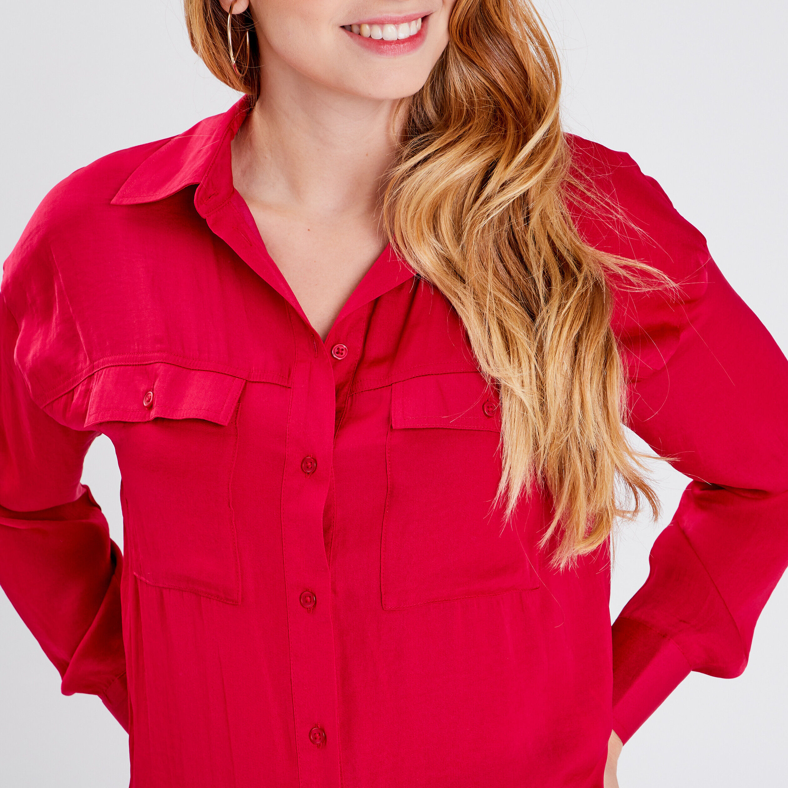Chemise manches longues rouge clair femme | Cache Cache