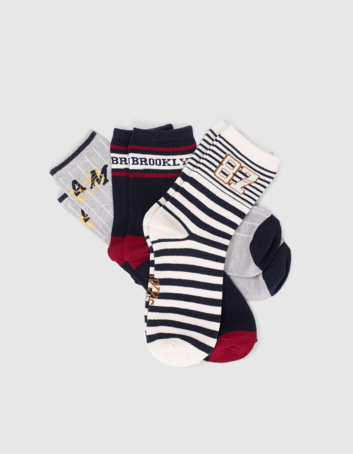 Chaussettes marine, blanches et grises garçon
