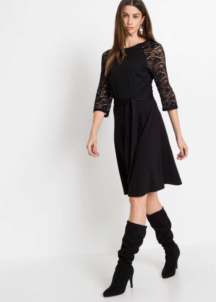 Jerseykleid mit Spitzenärmeln