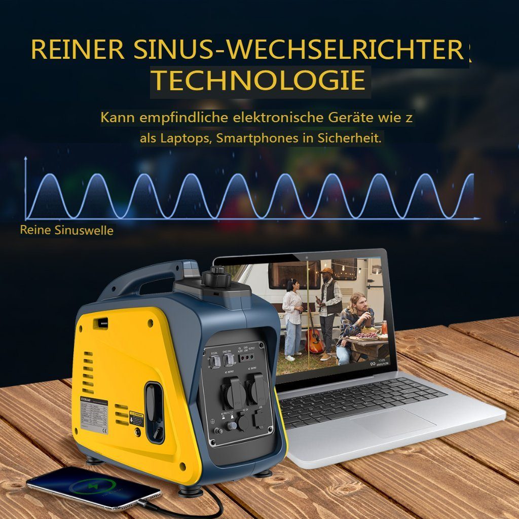MECO Stromerzeuger, 2,00 in kW, Benzingenerator Tragbar ECO Notstromaggregat 230V