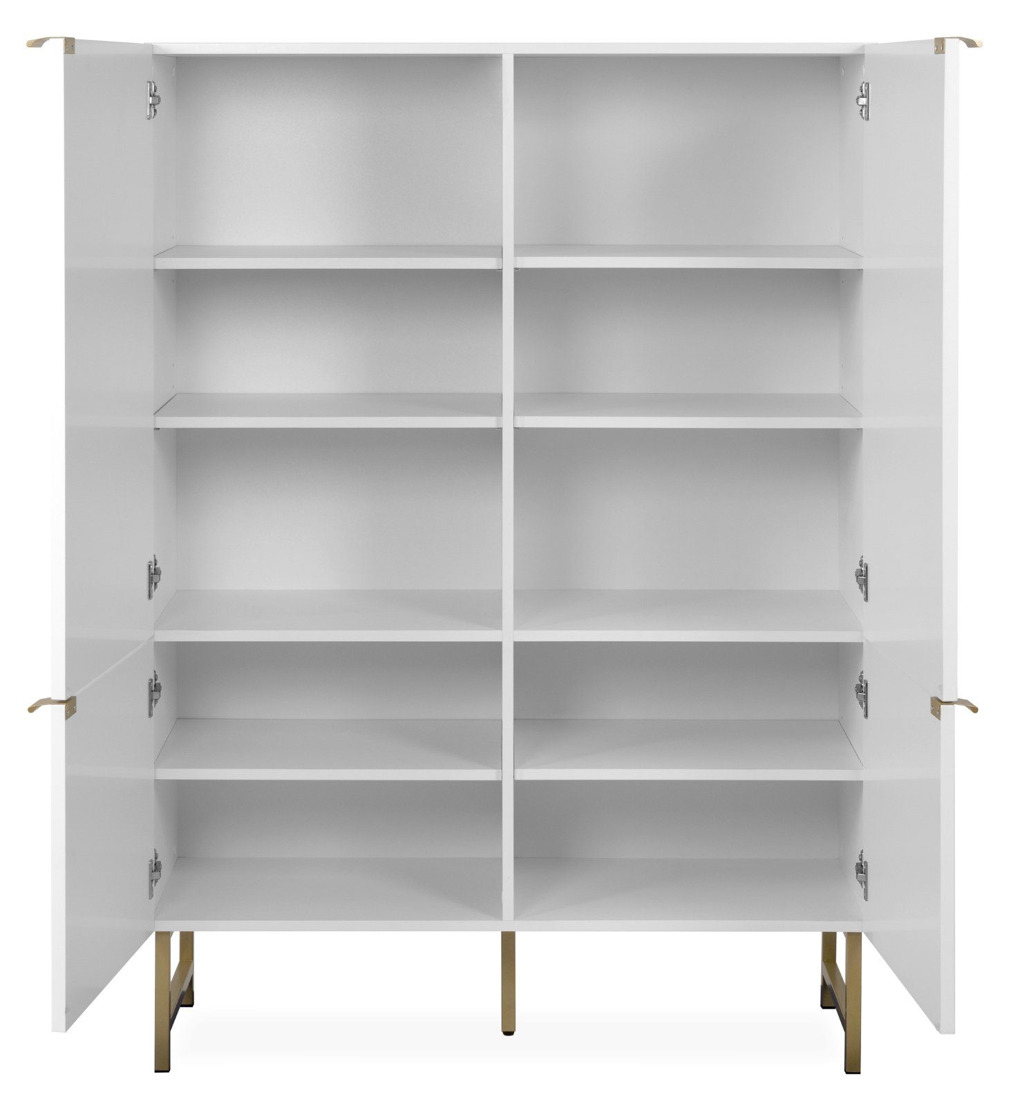 Finori Highboard Edinburgh (Schrank in weiß mit Messing, 100 x 149 cm), 10 Fächer, Soft-Close