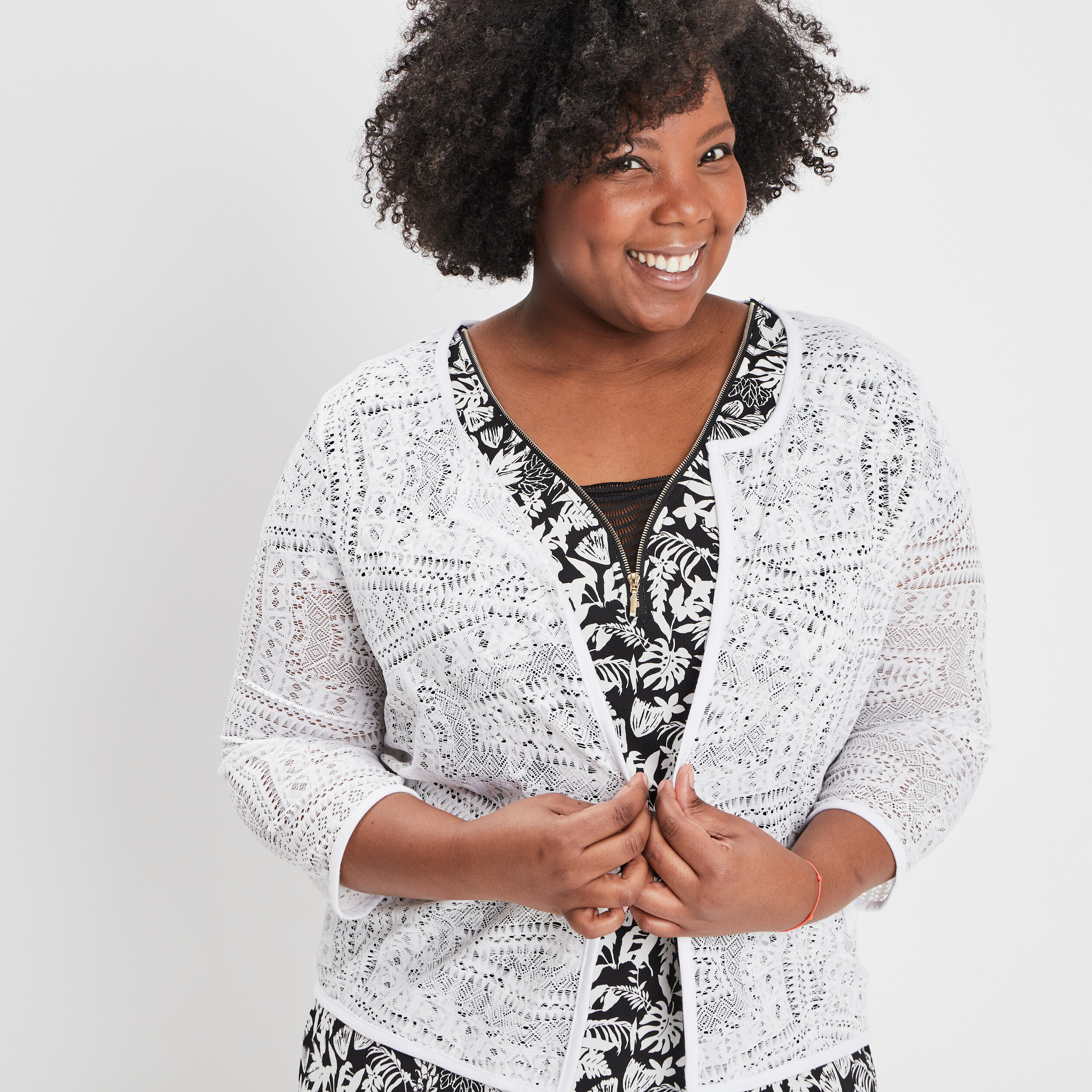 Gilet manches 3 4 ivoire femme grande taille | La Halle