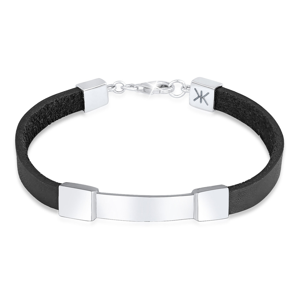 KUZZOI KUZZOI Bracelet Plaque de Bouclier pour Homme en Cuir Véritable Élégante en Argen Bracelet