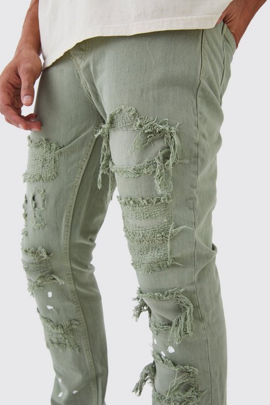 Gebleichte Slim-Fit Schlagjeans mit Rissen