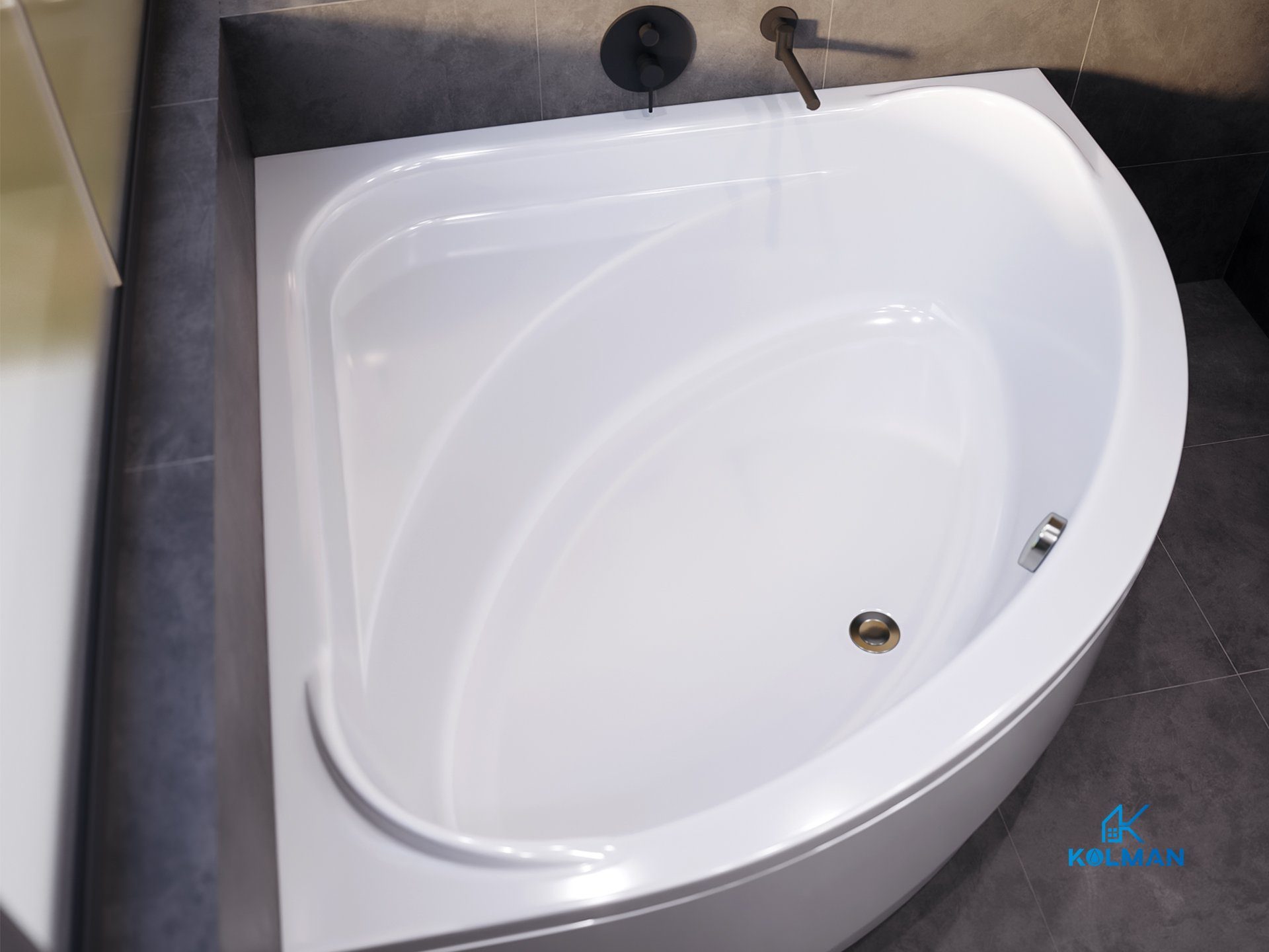 KOLMAN Badewanne Eckbadewanne Standard 140x140, Acrylschürze Styroporverkleidung, Ablauf VIEGA & Füße GRATIS