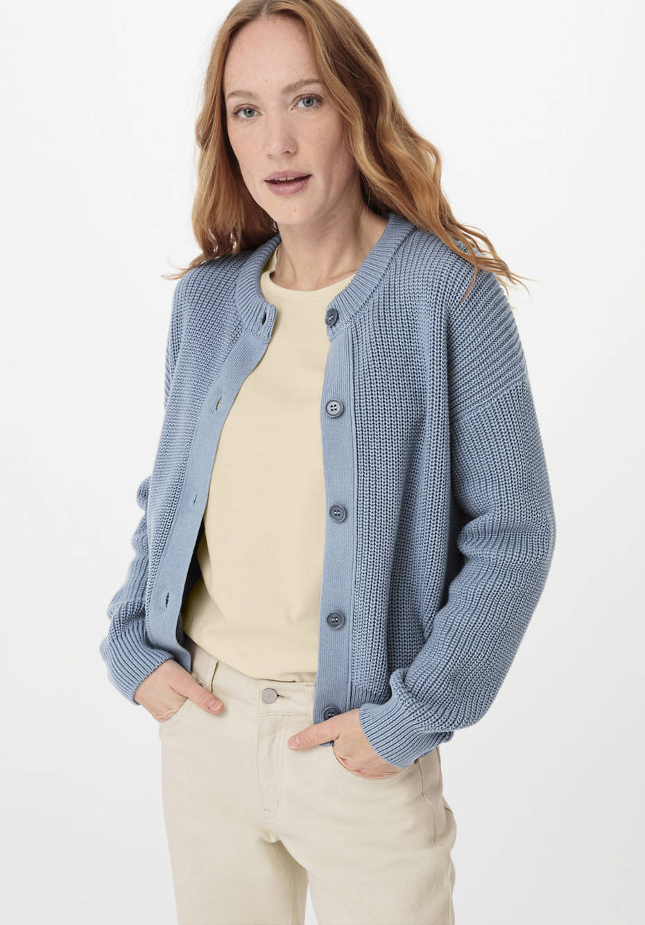 Rundhals-Cardigan aus reiner Bio-Baumwolle
