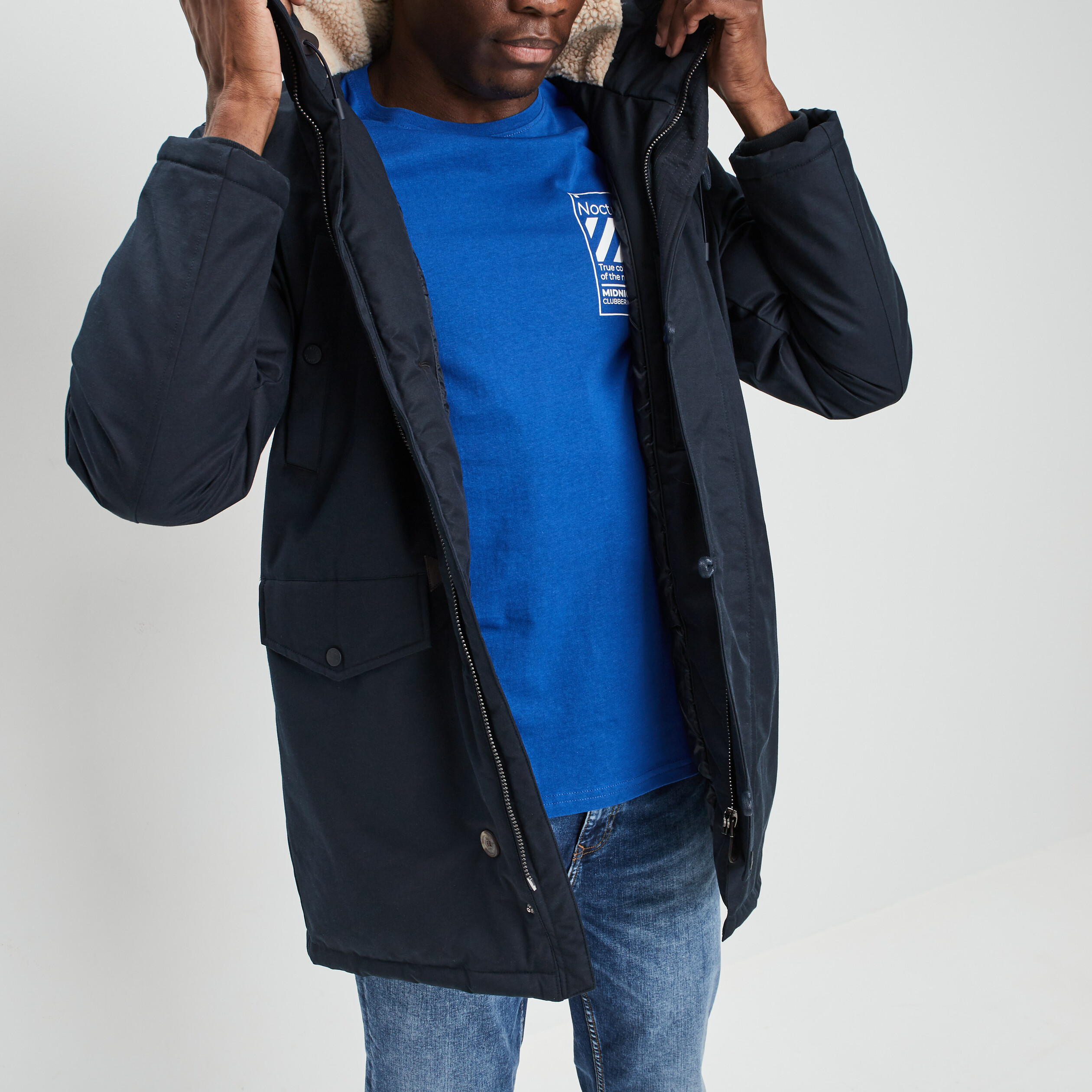 Parka droite à capuche bleu marine homme | La Halle