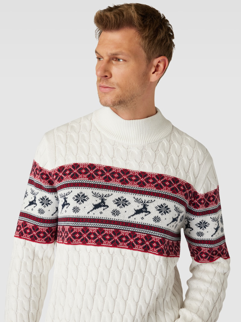 Strickpullover mit Allover-Print in offwhite