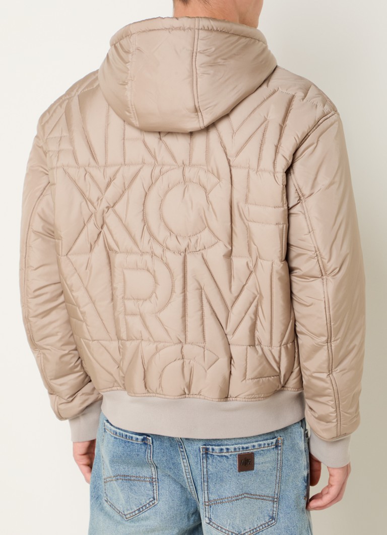 Jachetă cu puf Armani Exchange, cu glugă și buzunare laterale.