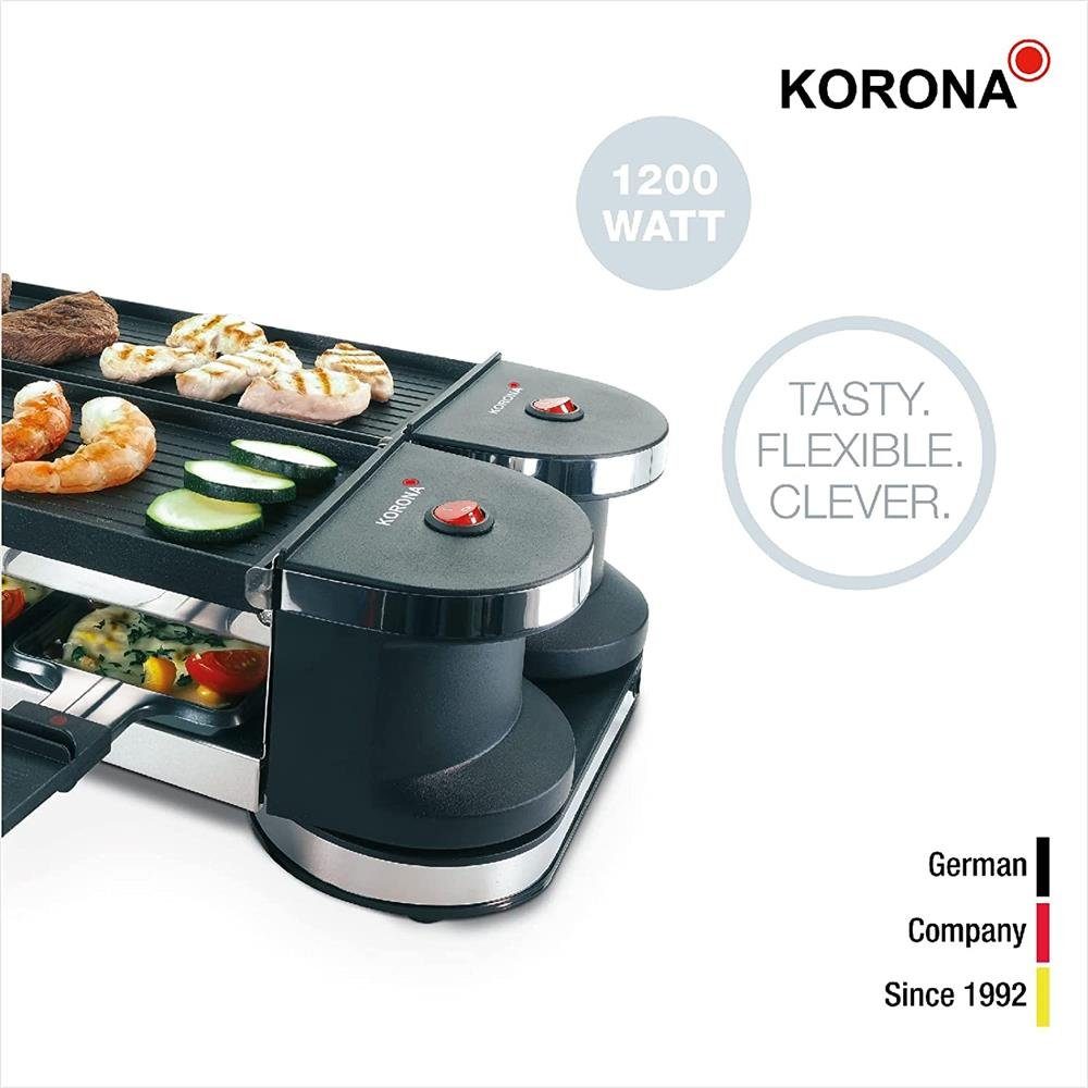 KORONA Raclette 45072 Klappbares 2in1 Raclette, drehbar, aufklappbar, verlängerbar, 8 Personen, mit Spateln