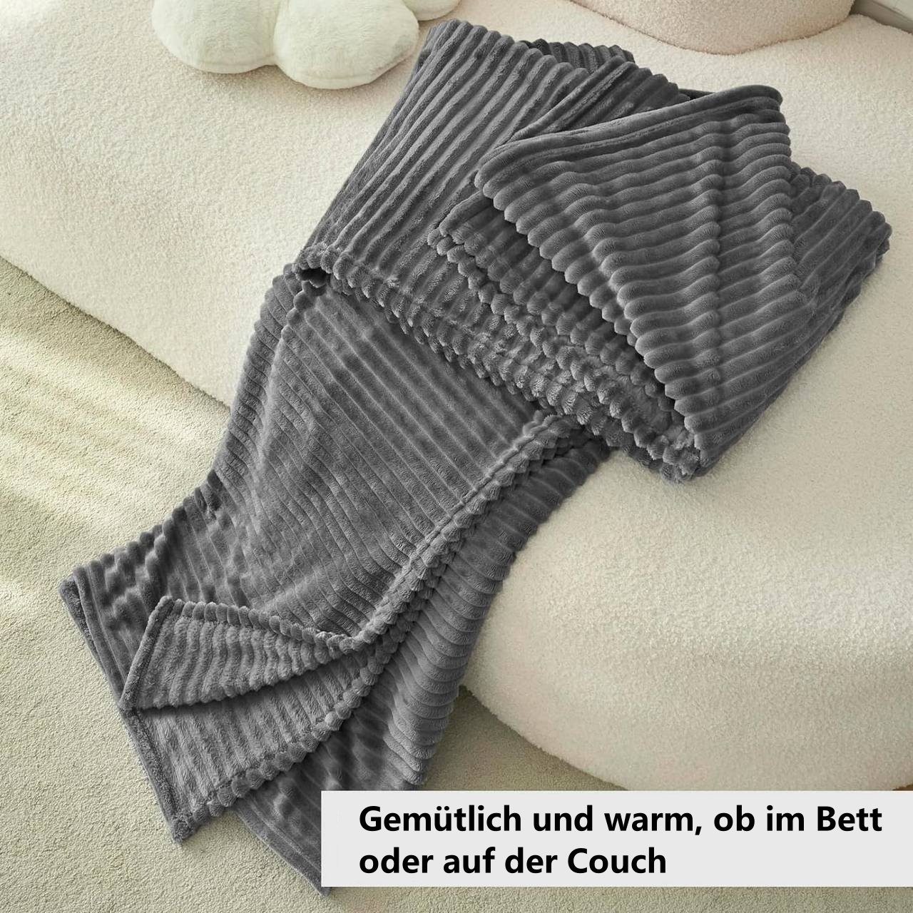 Wohndecke, Woltu, Kuscheldecke Flanell mit Streifenmuster