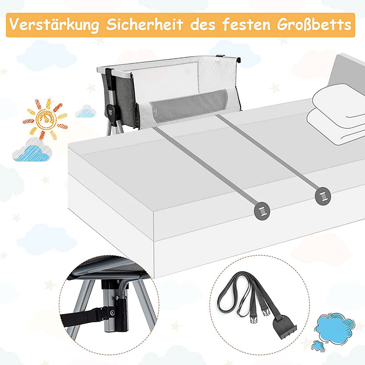 3 in 1 Beistellbett & Reisebett höhenverstellbar mit Matratze
