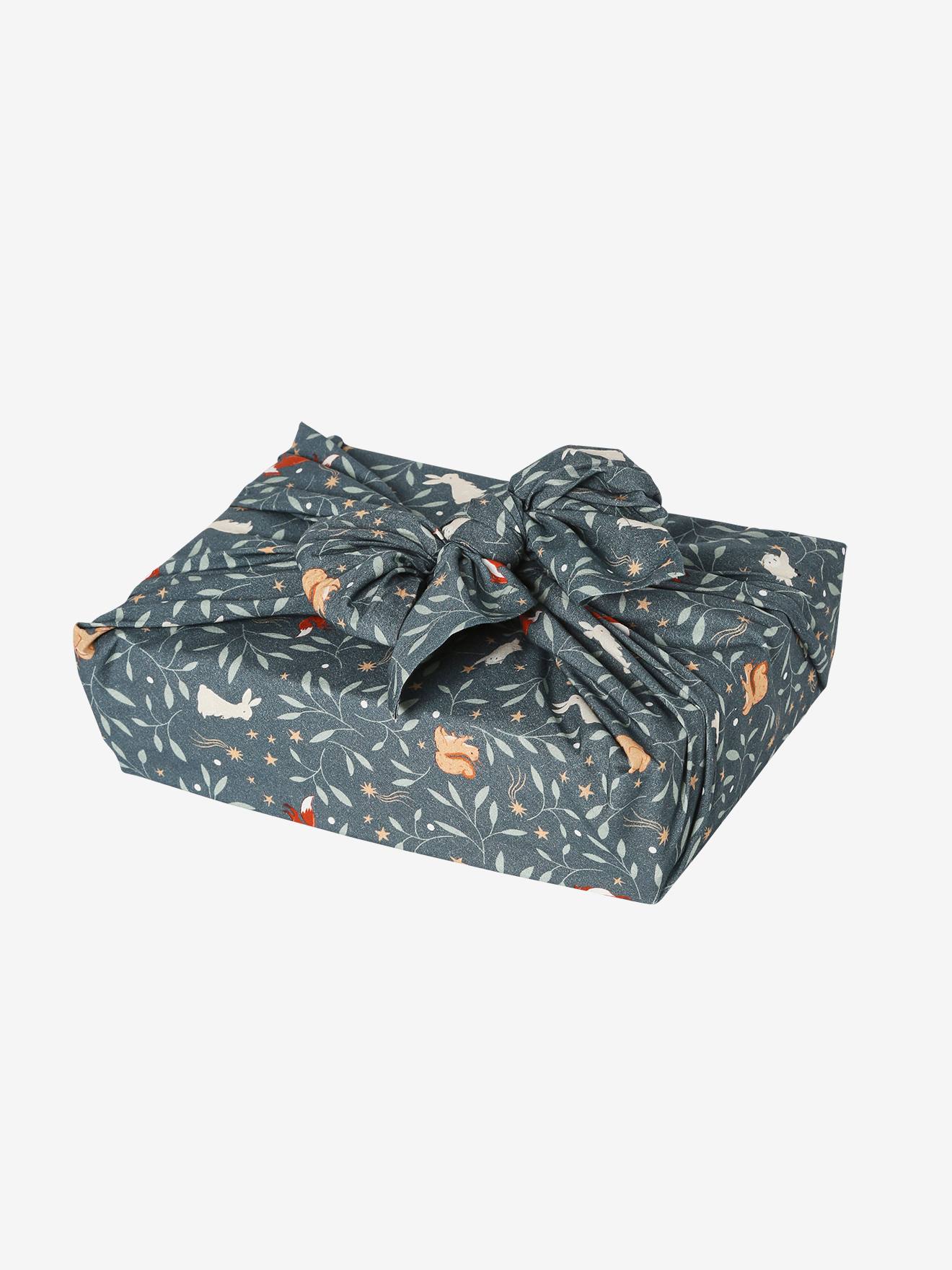 Lot de 2 emballages tissu furoshiki Brocéliande bleu imprimé