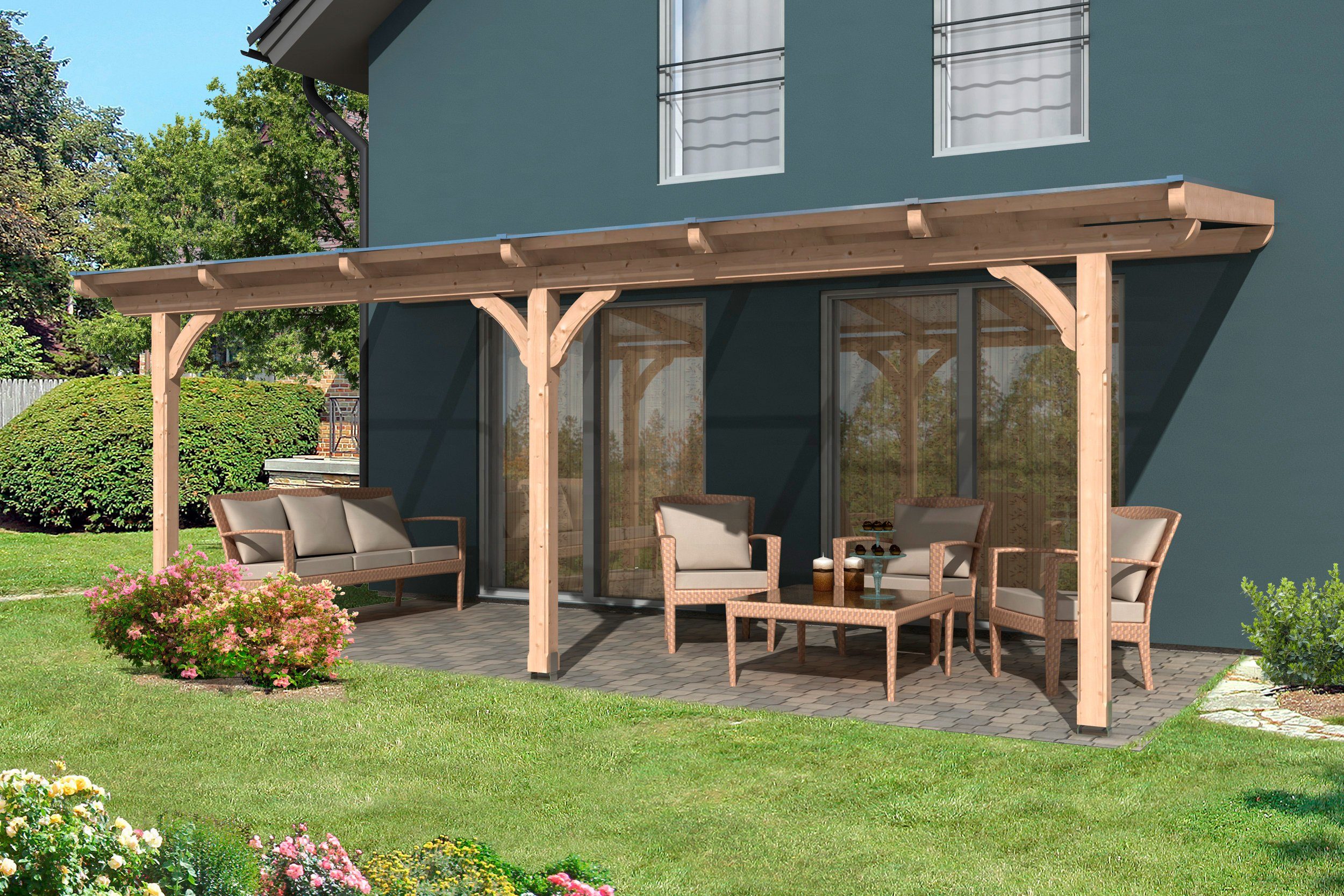 Skanholz Terrassendach Rimini, BxT: 648x250 cm, Bedachung Doppelstegplatten, 648 cm Breite, verschiedene Tiefen