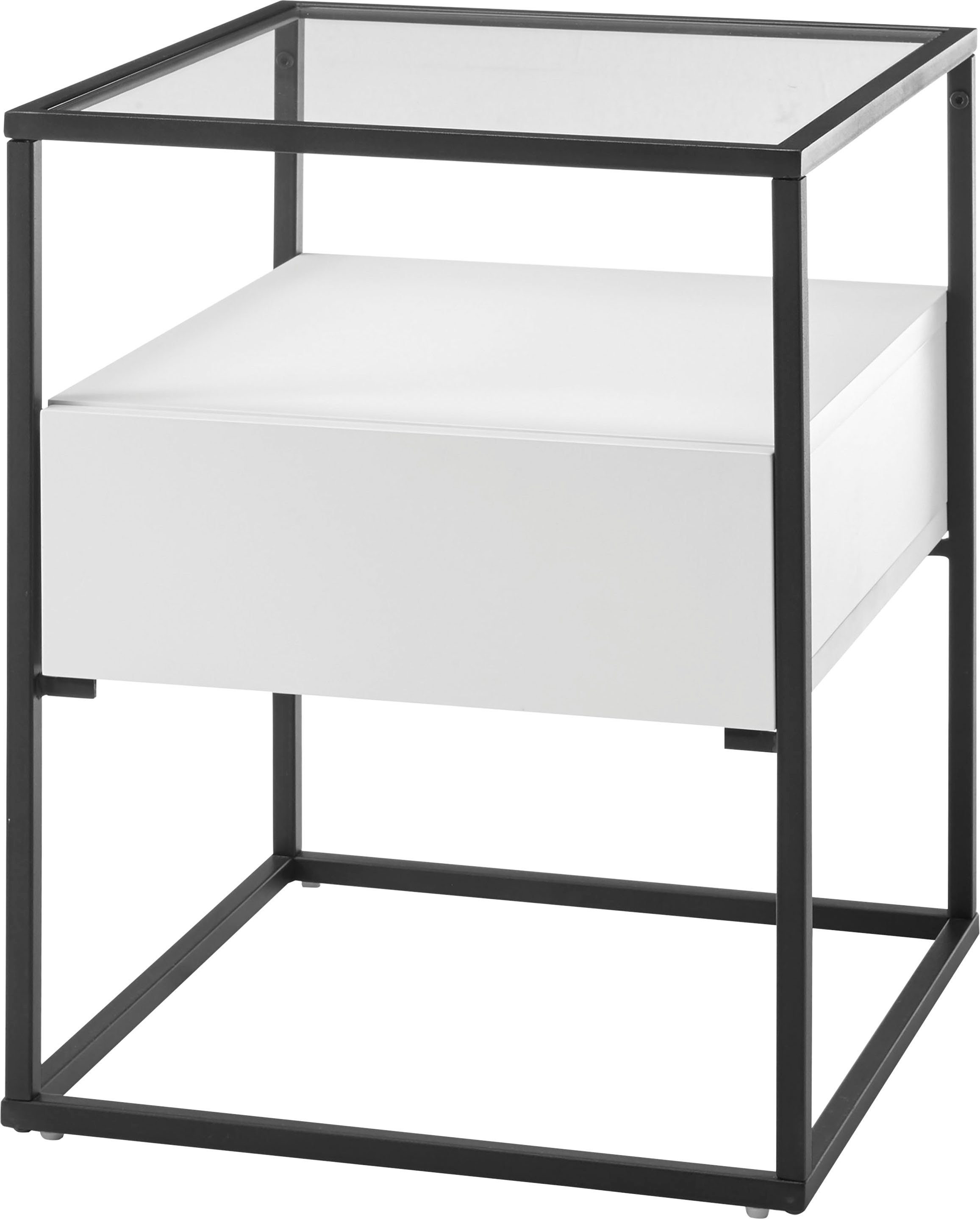 MCA furniture Beistelltisch Evora, Glastop mit Schublade push to open