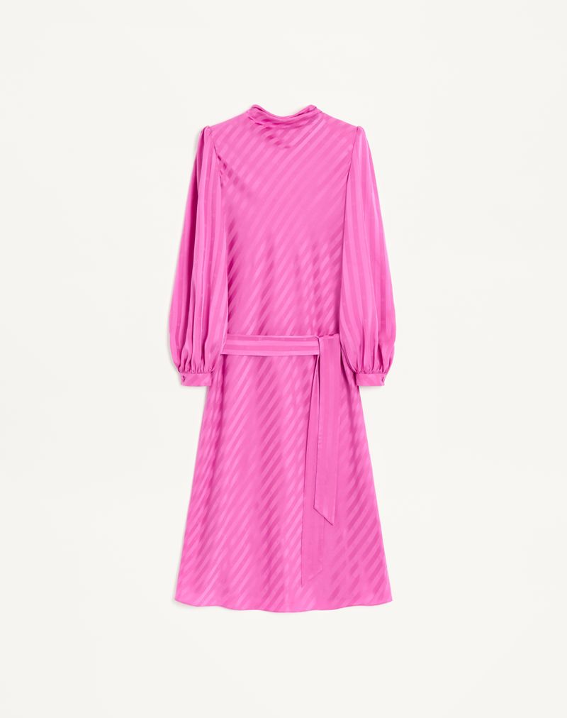 Vestido midi em jacquard brilhante fosco com logo listrado