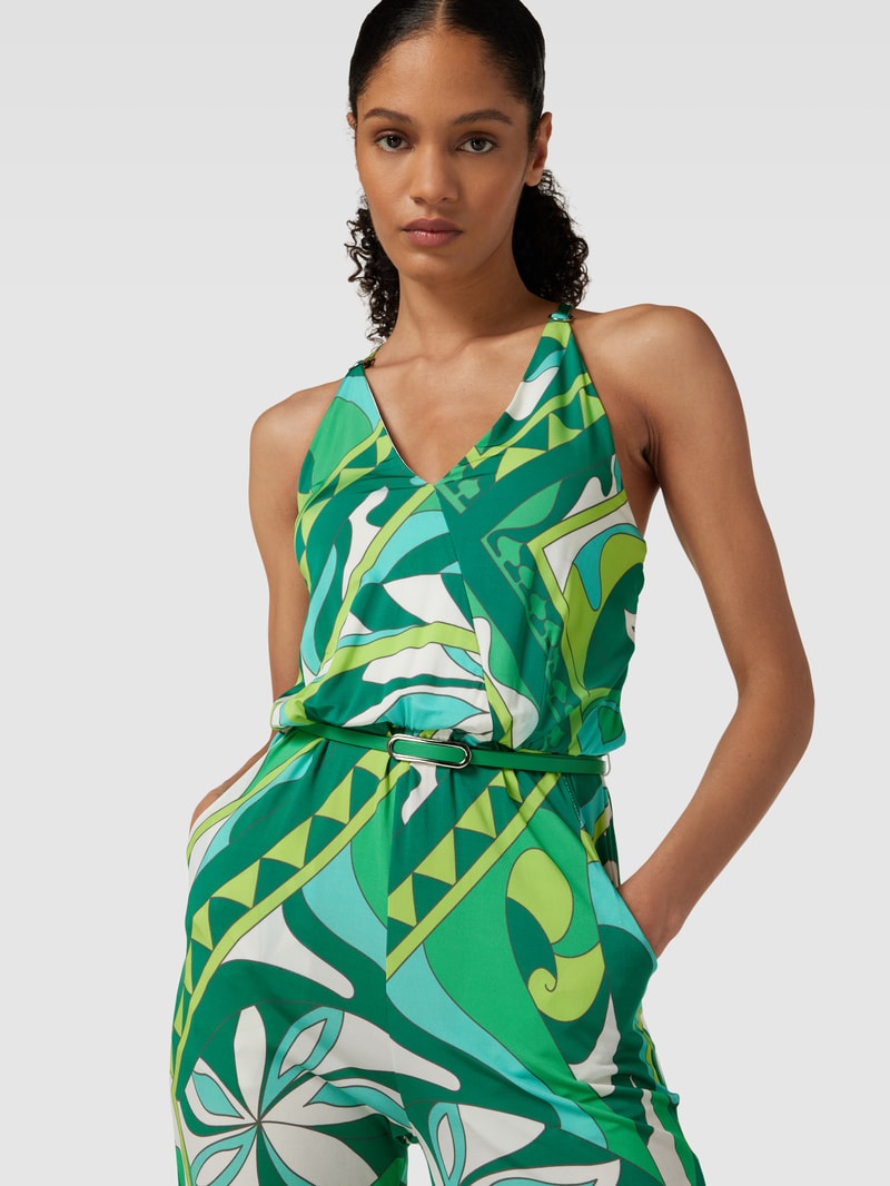 Jumpsuit mit Bindegürtel Modell 'Retro' in grün