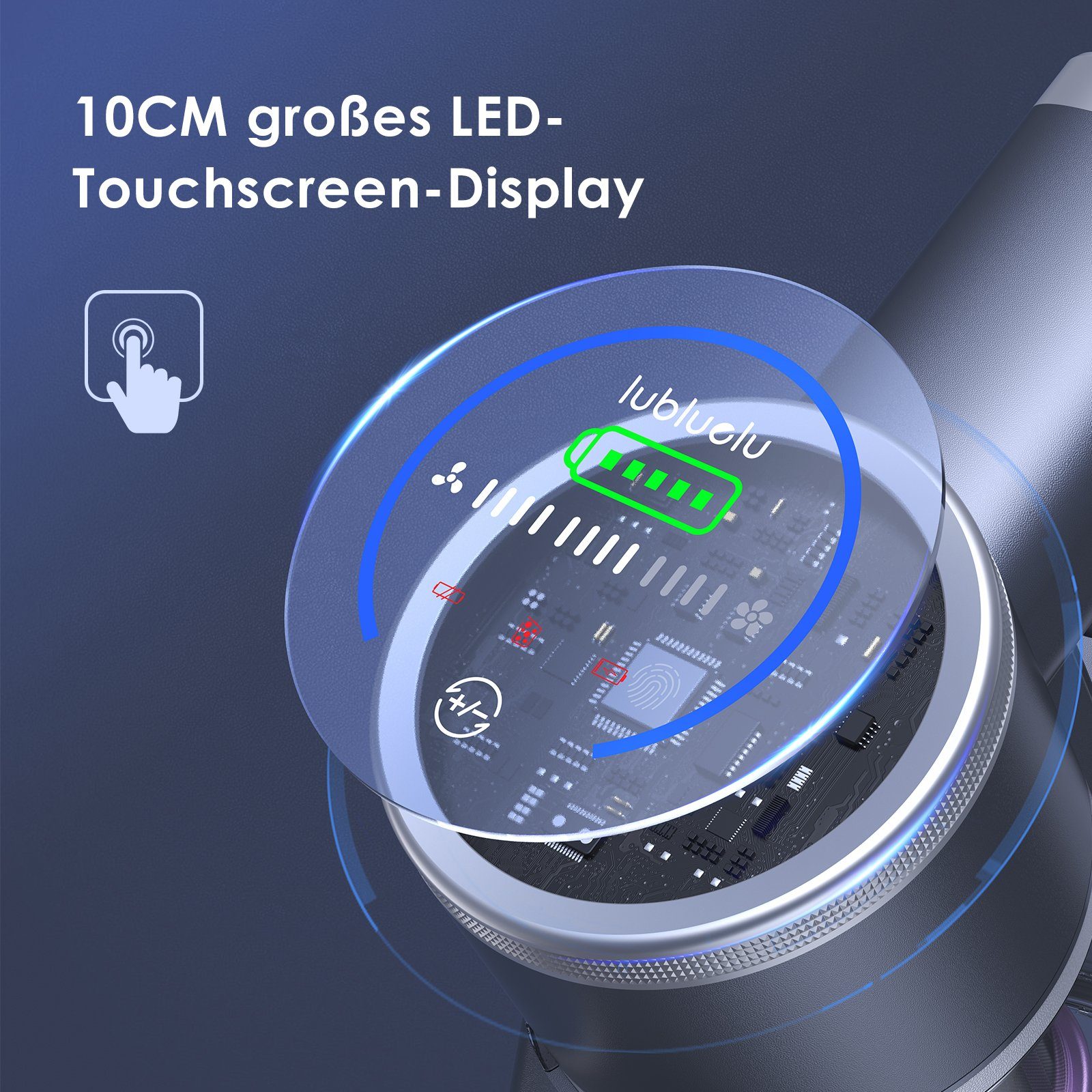 oyajia Akku-Stielstaubsauger kabellos 6in1 mit Ø10cm LED Touchscreen Akkusauger, 255,00 W, beutellos, 50Min. Laufzeit für Hartboden, Teppich, Tierhaare